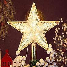 DDcafor Warm White Light Christmas Star Tree Topper Great for Christmas Tree Decorations 8.7 Inch Battery Powered