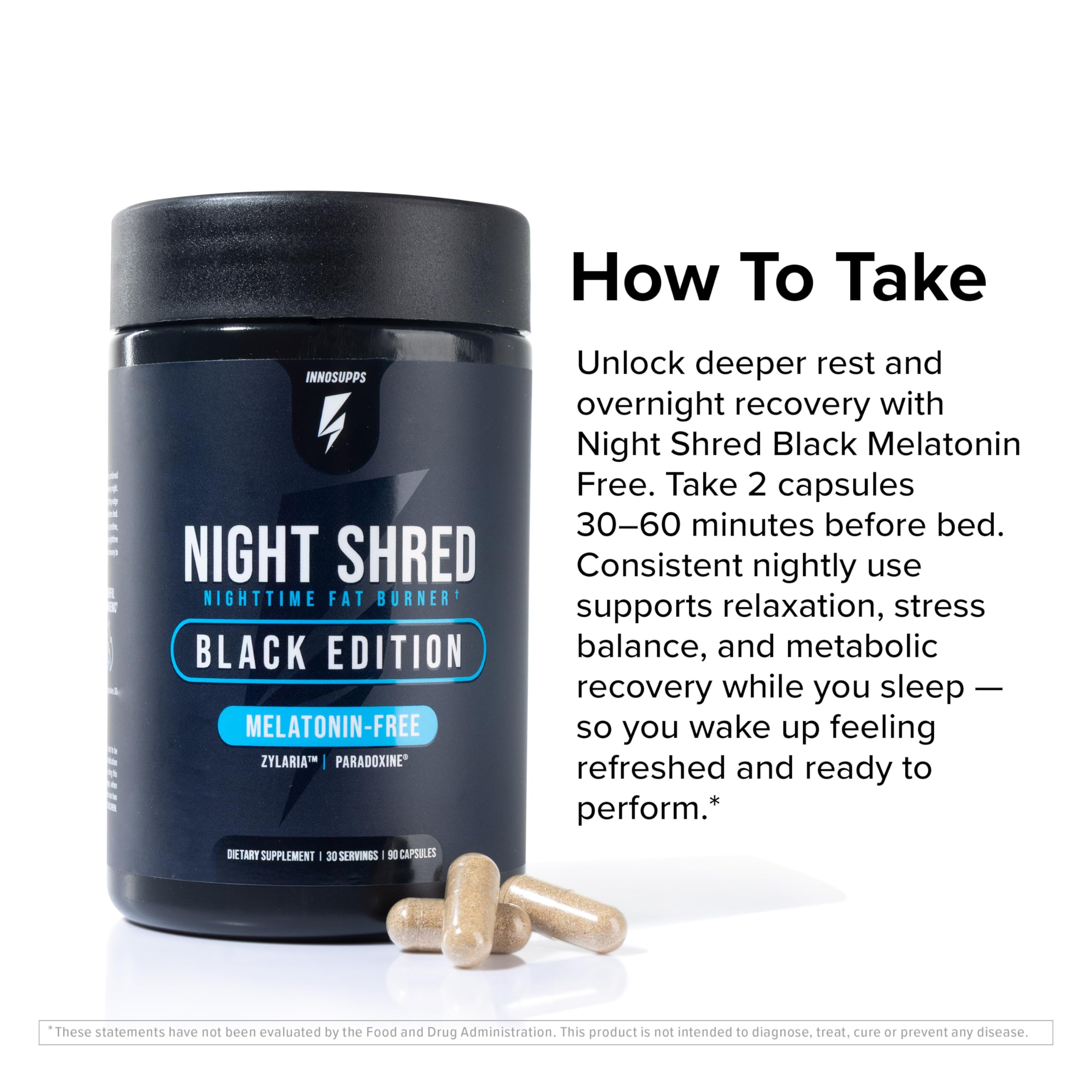 Night Shred Black Melatonin-Free Fat Burner & Sleep Support, 30 Servings — Amazon image 6