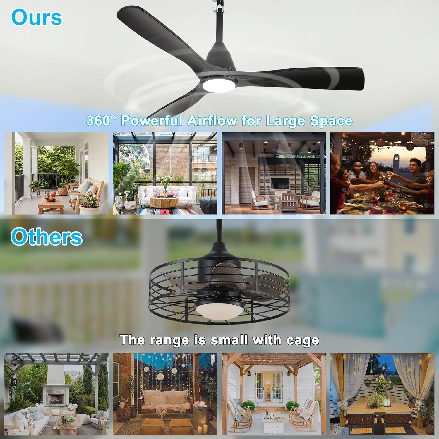 Depuley Outdoor Ceiling Fan with Lights: 42" Black Gazebo Fans Outdoor Hanging with Remote APP Control - Plug in Waterproof Fans with Light for Patio Porch Reversible Black Blades 3CCT 6 Speeds Timer - Image 6