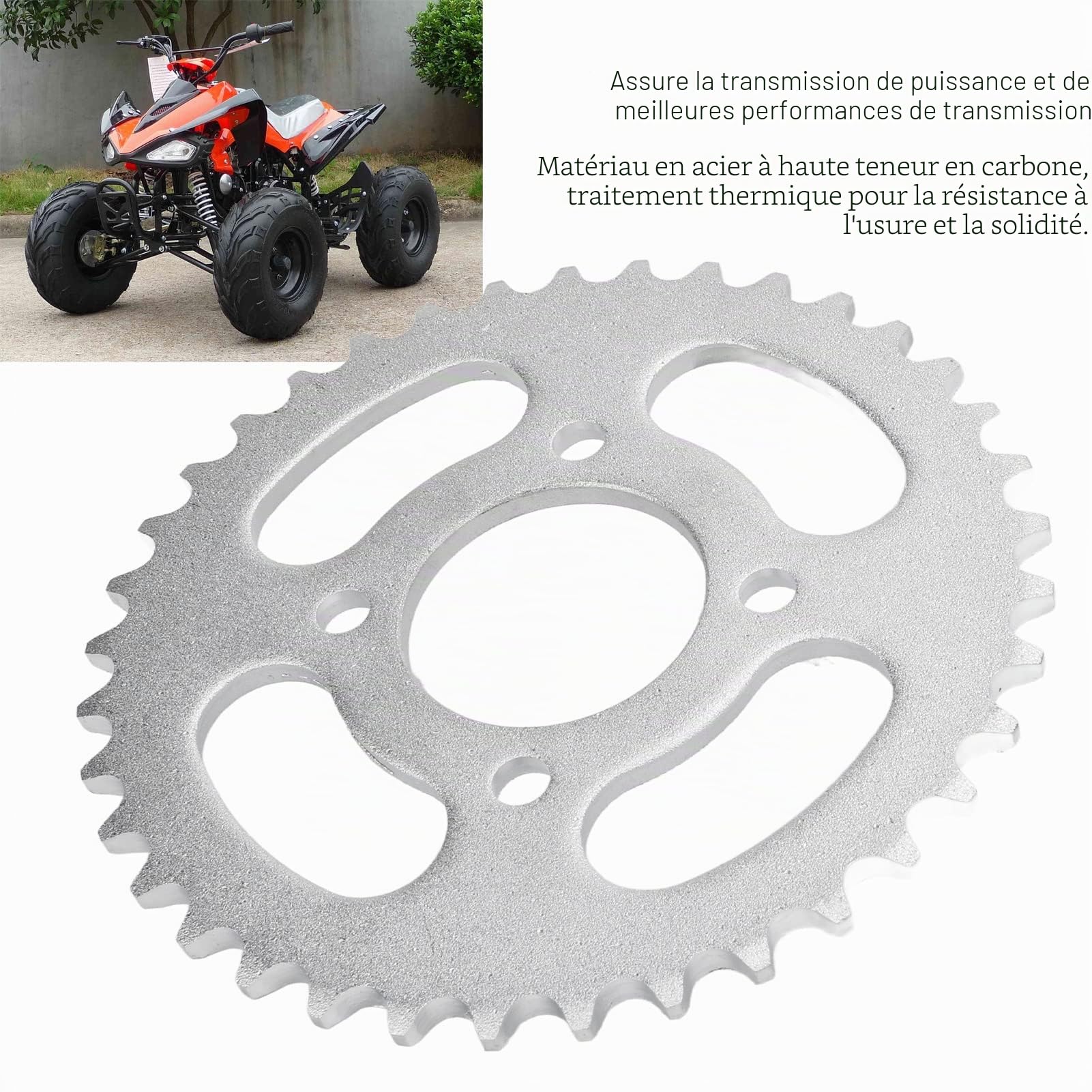 Tissting Pignon Arrière 37 Dents 420 Chaînes 4 Trous en Acier Argenté Pignon de Chaîne Arrière pour 50cc-125cc Go Kart, ATV, Trike Moto, Dirt Pit Bike