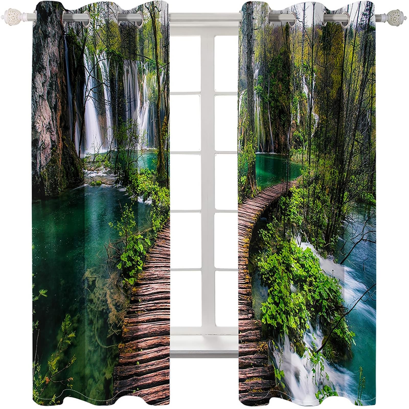 Gualiy Vorhänge Ösen 2er Set, Vorhang Blickdicht 214x274cm Natur Wasserfalllandschaft Vorhang Schlafzimmer