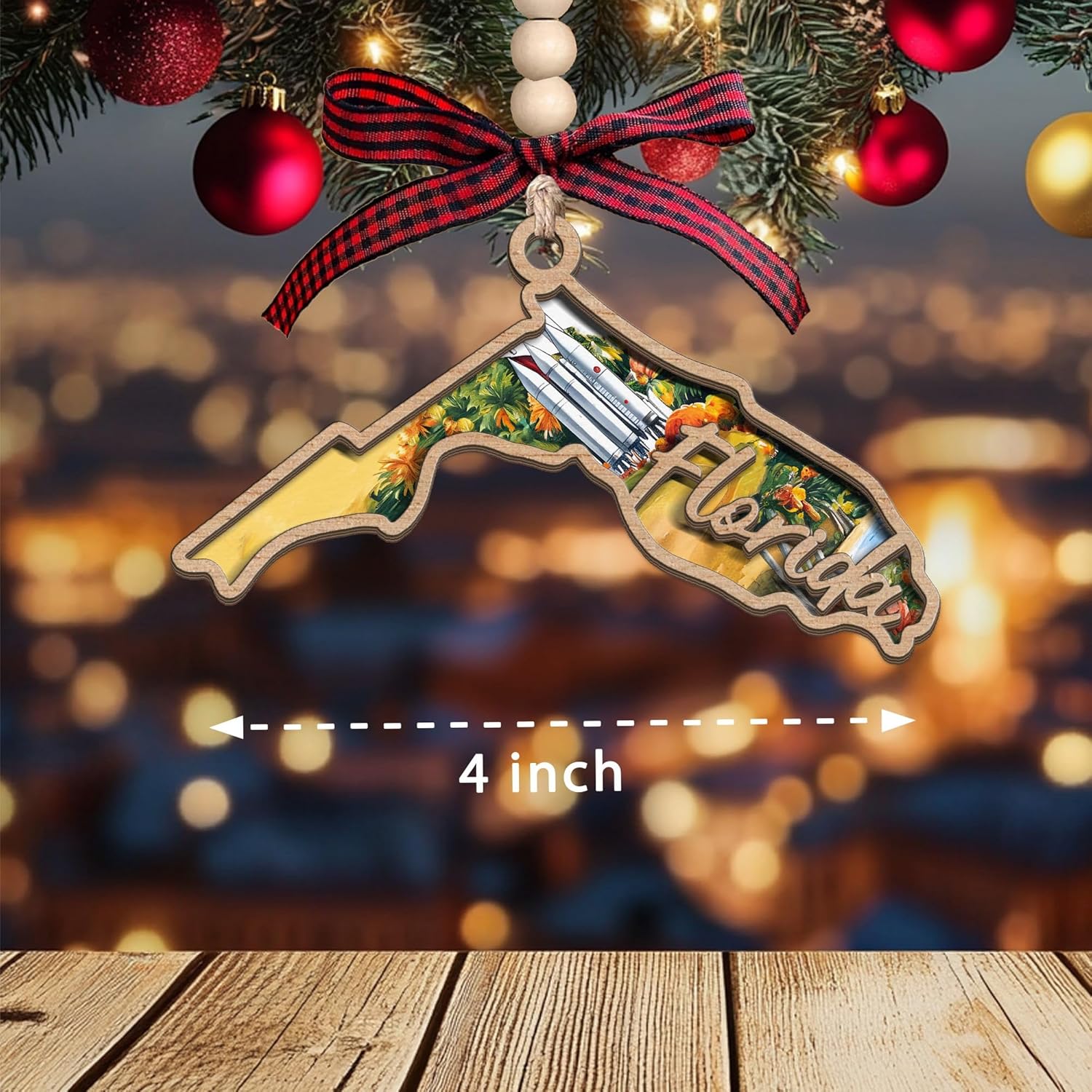 Florida State Christmas Wooden Ornament - 2-Layer Laser-Cut Wooden Keepsake - Rustic Holiday Decor & Ideal Travel Gift for Women Men Family & Friends - Florida Locals Gift - Image 3