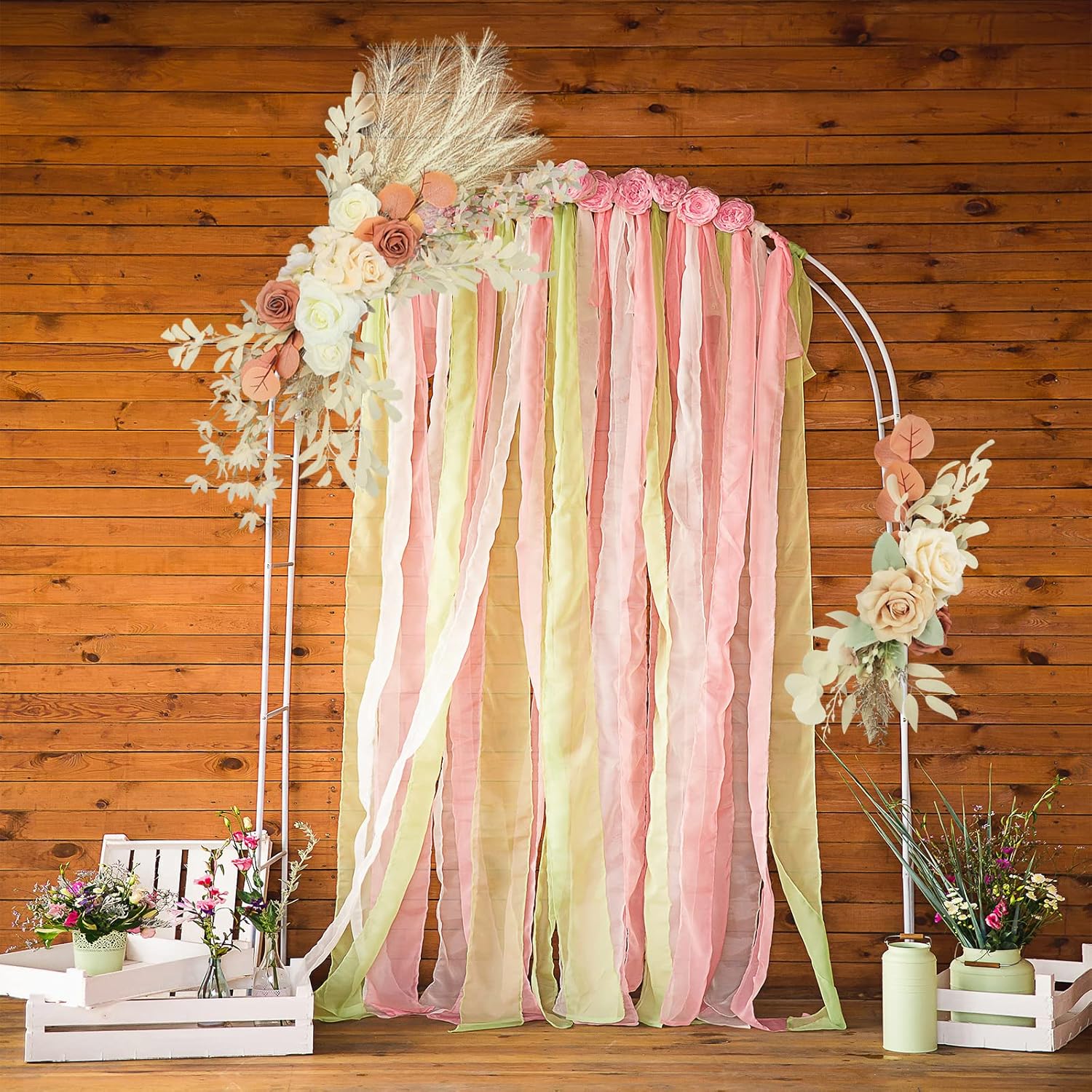 2pcs Boho Wedding Arch Flowers, Rustic Wedding Pampas Grass Swag for Arch Lintel, Wedding Flowers Garlands Floral Arrangement Swag for Boho Wedding Reception Backdrop Arch Floral Decor (#1)