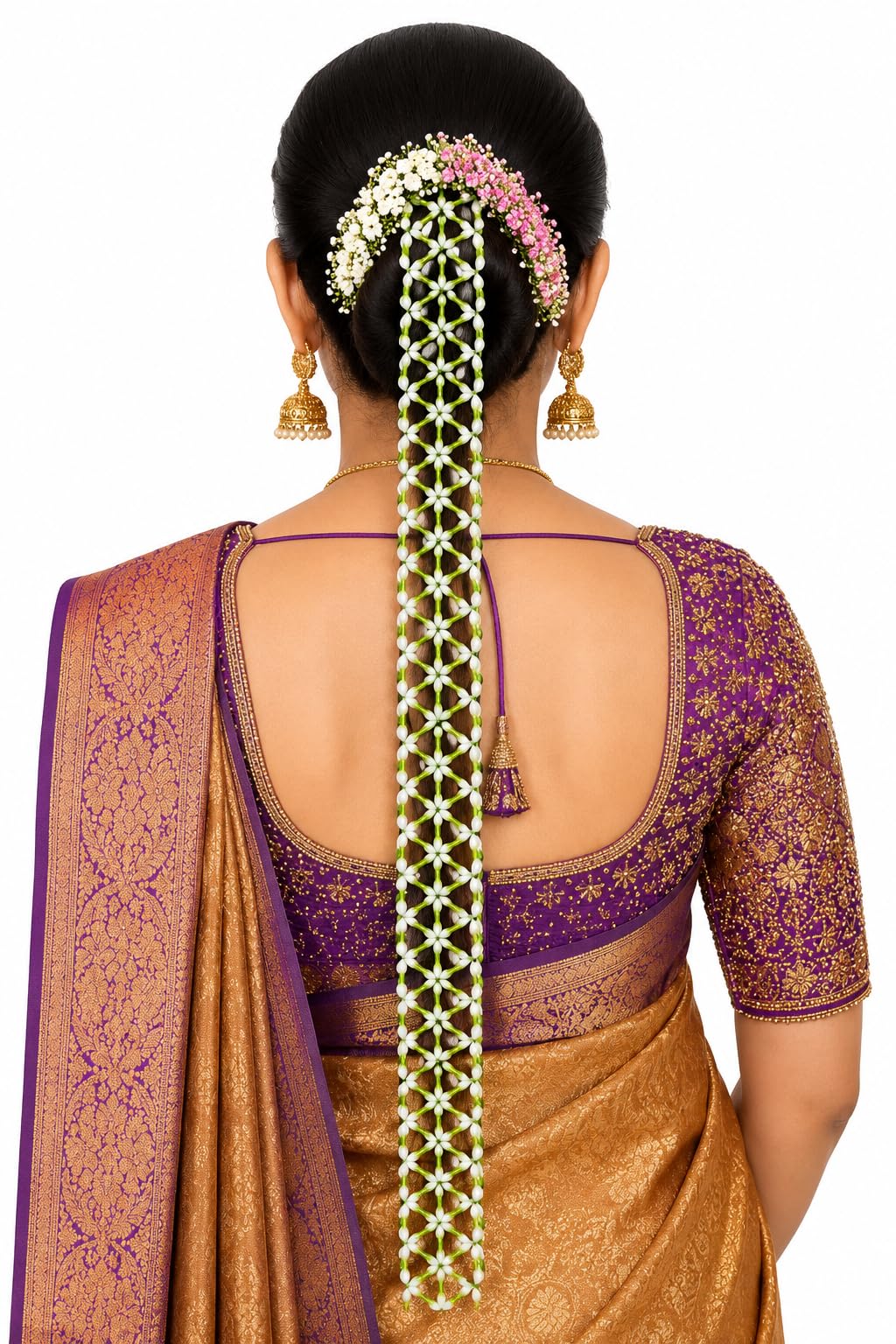Artificial Jasmine Flower Poola Jada for Women | Handmade Mogra Hair Net Juda | Bridal Gajra Hair Accessory for Wedding, Bharatanatyam, Classical Dance, Festivals & Traditional Hairstyles-image-34