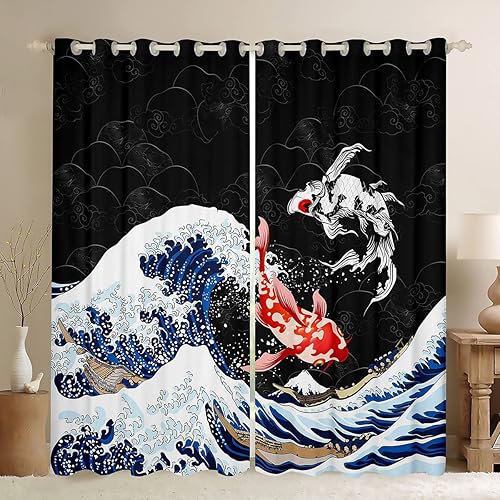 Miniatura 1 de Cortinas japonesas de pez Ukiyoe para surfing en el océano, cortinas de ventana para dormitorio, sala de estar, niños y adultos, estilo japonés,