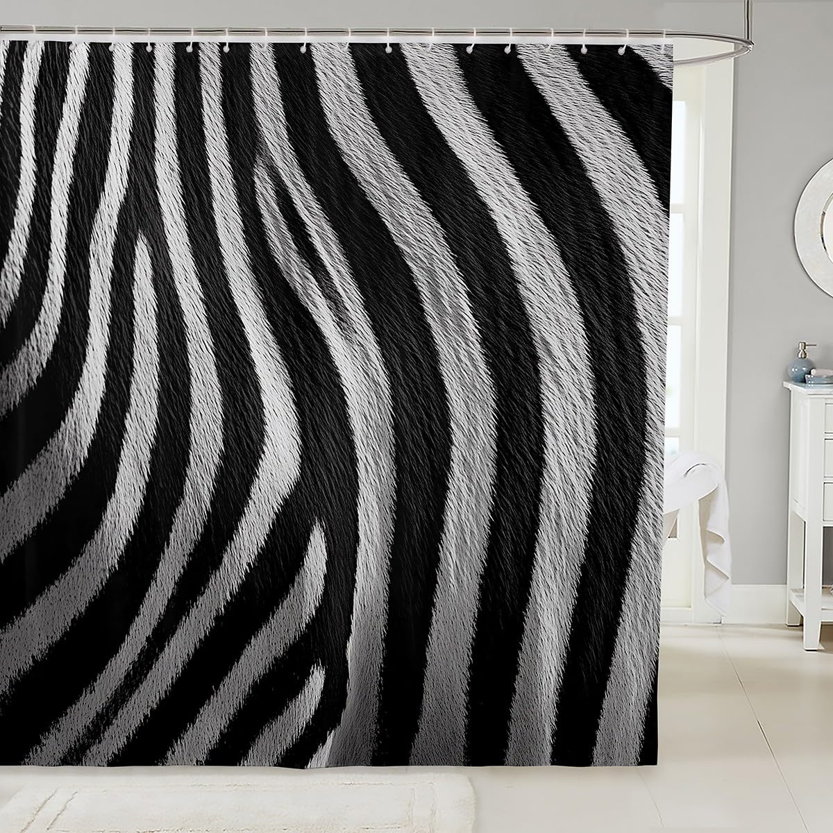 Homewish Decorative Zebra Fur Shower Curtain Waterproof Polyester Fabric,Zebra Skin Bath Curtain Home Bathroom Decor Hanging Curtain with Hooks 72 x