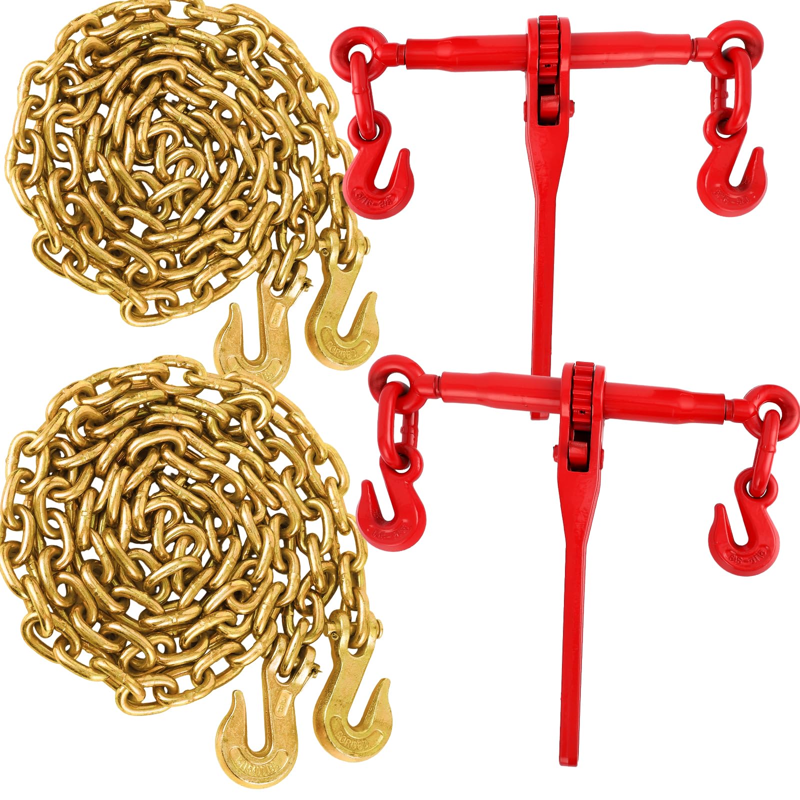 Chain Binder 5/16" -3/8"- G70 5/16"×10ft Chains, Load Duty Binder Transport Binder Chain with Grappling Hook, for Industrial, Agricultural, Logging,