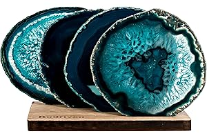 Agate Decor: Beautiful Sliced Teal Agate Coasters Set