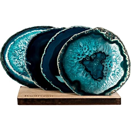 Agate Decor: Beautiful Sliced Teal Agate Coasters Set