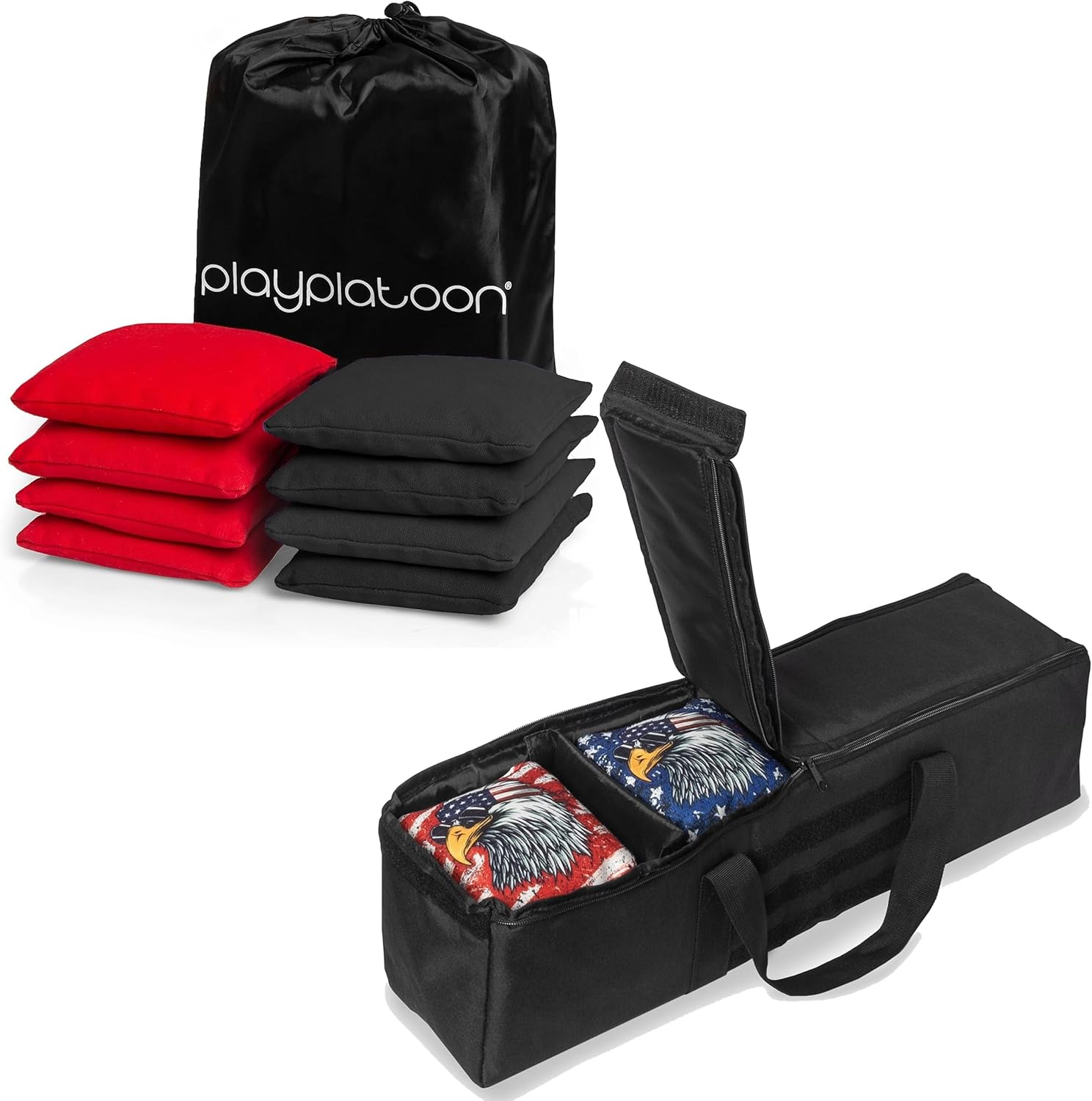 Play Platoon Set of 8 Red/Black All Weather Cornhole Bags & Duffel Carrying Bag