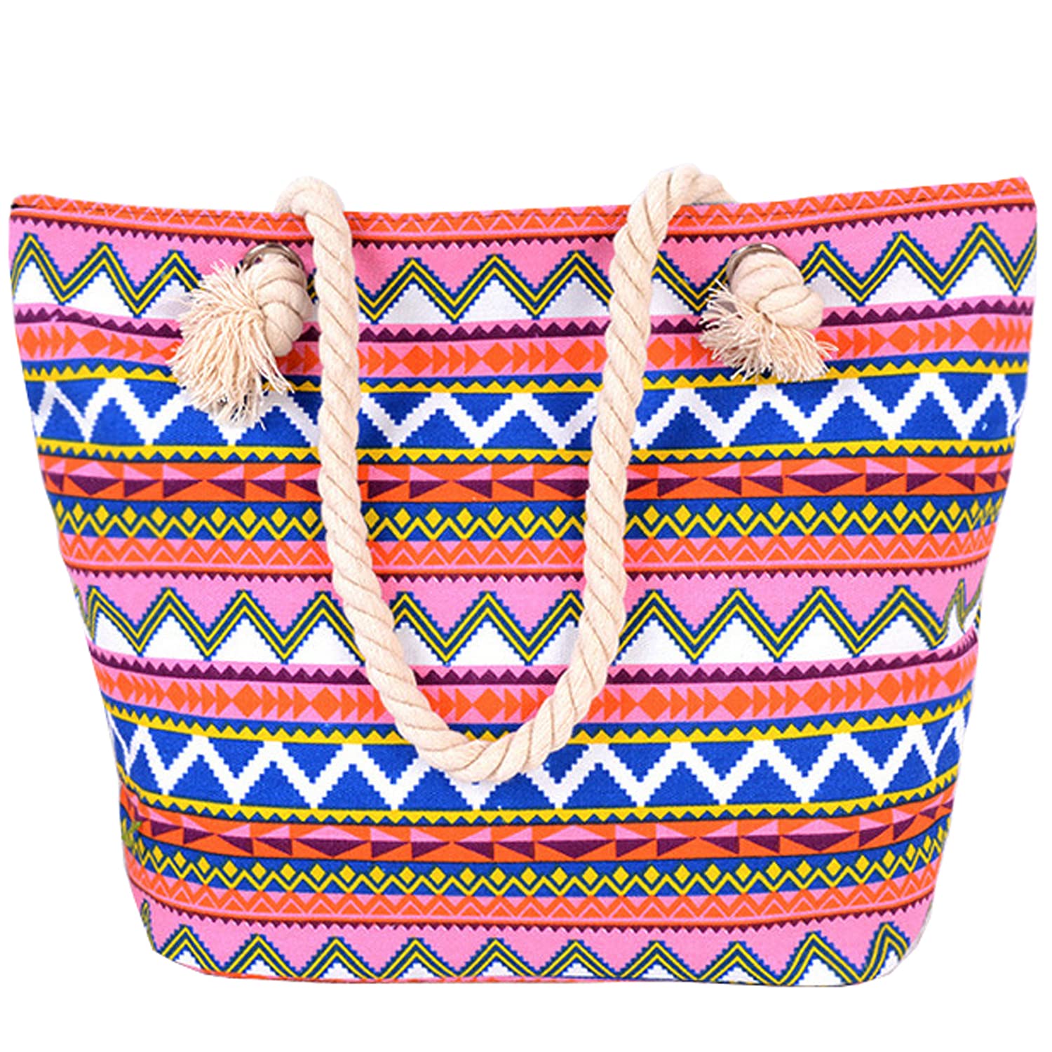 Nevenka Canvas Tote Beach Bag With Zipper Top Handle Handbag Shoulder Bags Shopping Bag (Style 1, Multicolor 2)