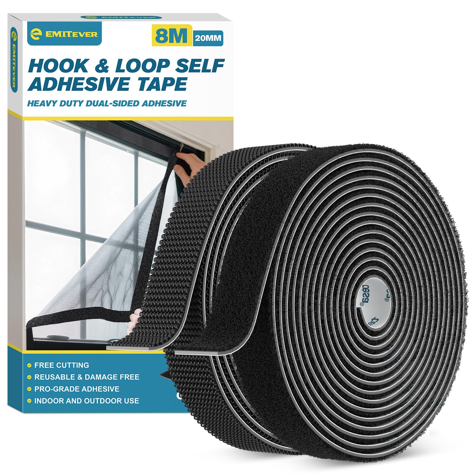 EMITEVER Klettband Selbstklebend Extra Stark- Klettverschluss Selbstklebend Heavy Duty-Doppelseitiges Vielseitig einsetzbar Tape für Innen & Außen DIY, Organisation
