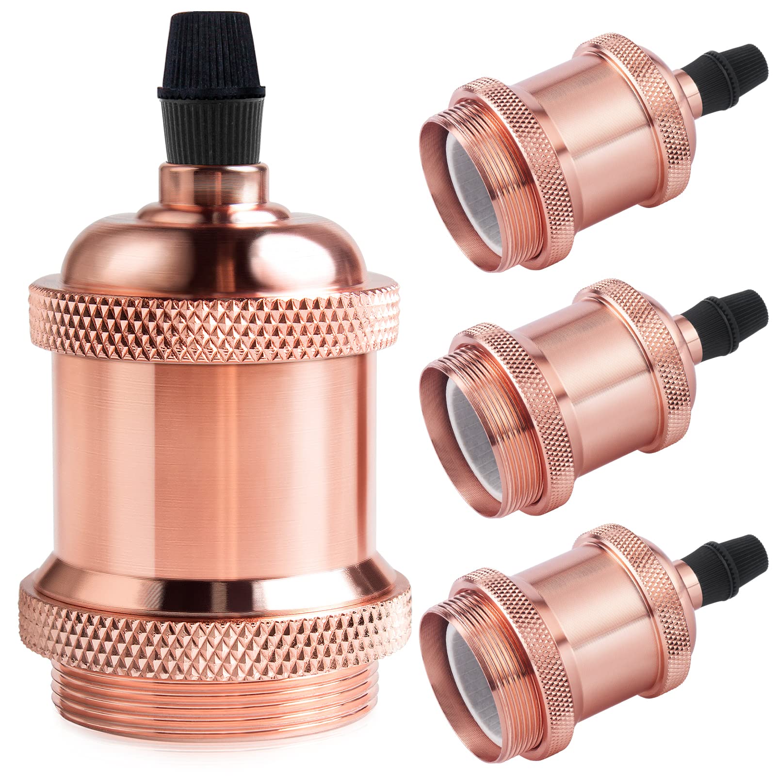 DiCUNO E27 Vintage Portalampada, Edison retro lampada a sospensione, Adattatore in ceramica solida, 4 Pezzi di oro rosa socket