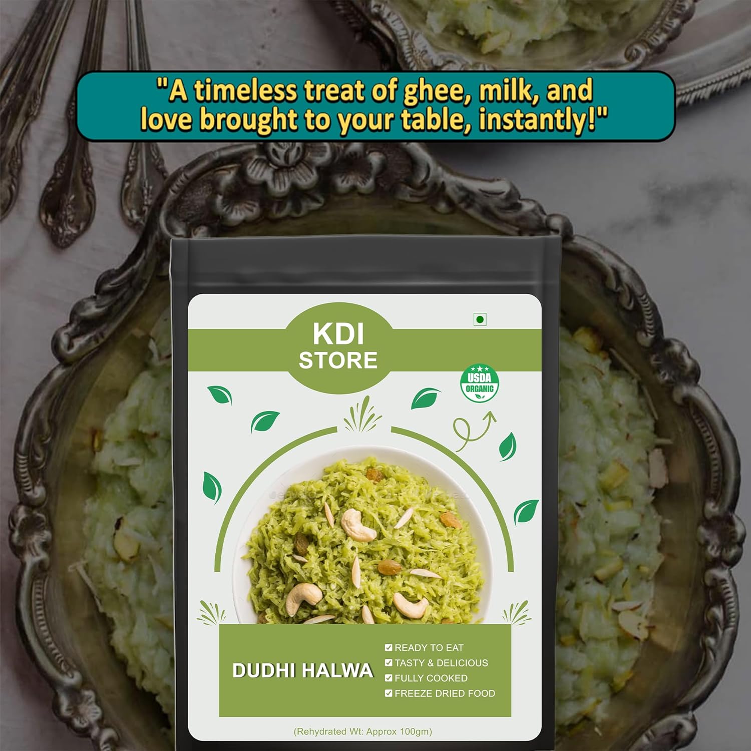 KDI Store Dudhi Halwa, Ready to Eat Traditional Indian Sweet, USDA Organic, Freeze Dried, 75g, With Cashews
