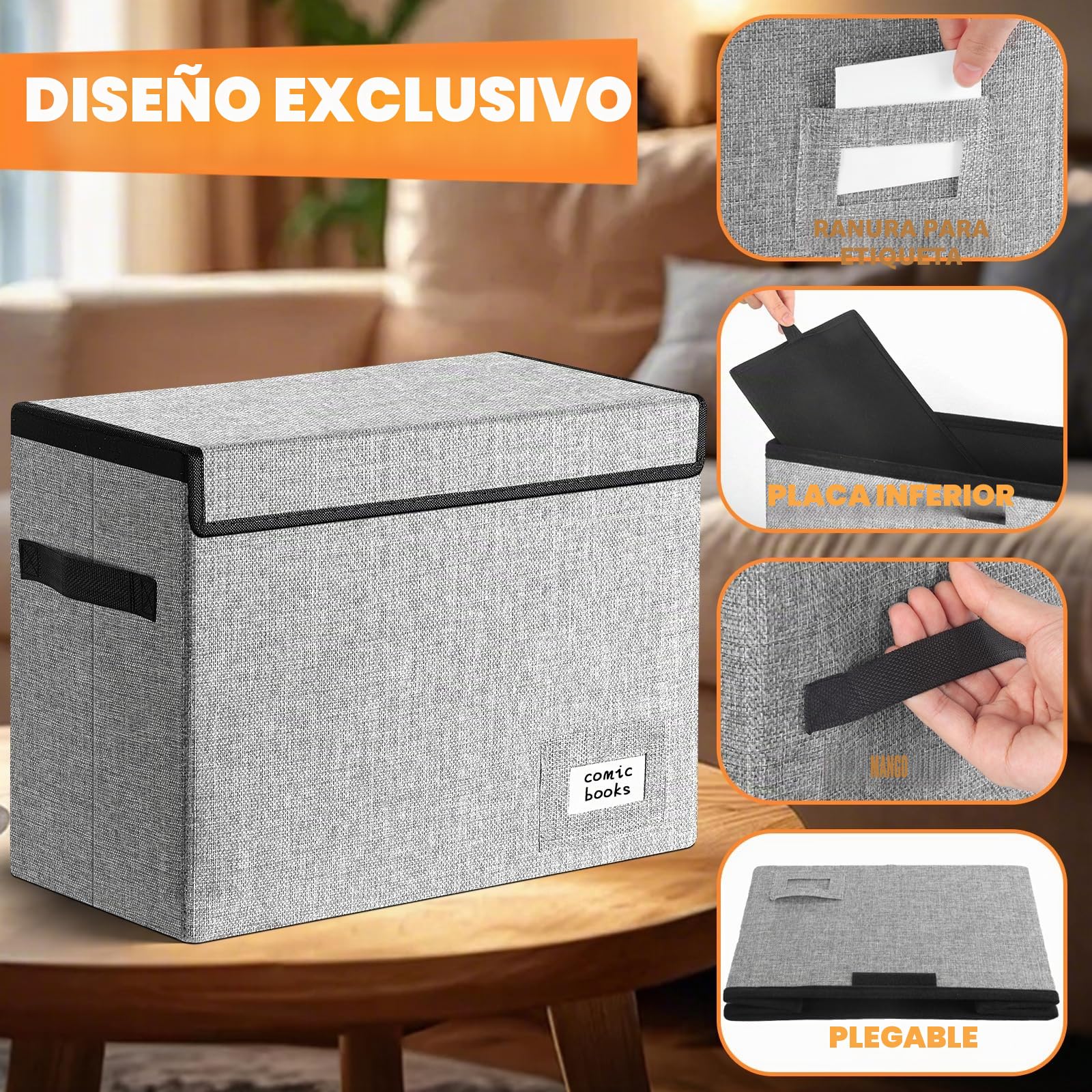 Leffis Almacenamiento de cómics, caja de cómics de 15.5 x 7.5 x 11.3 pulgadas, caja corta plegable con tapas para 150 cómics, contenedor resistente para libros de cómics
