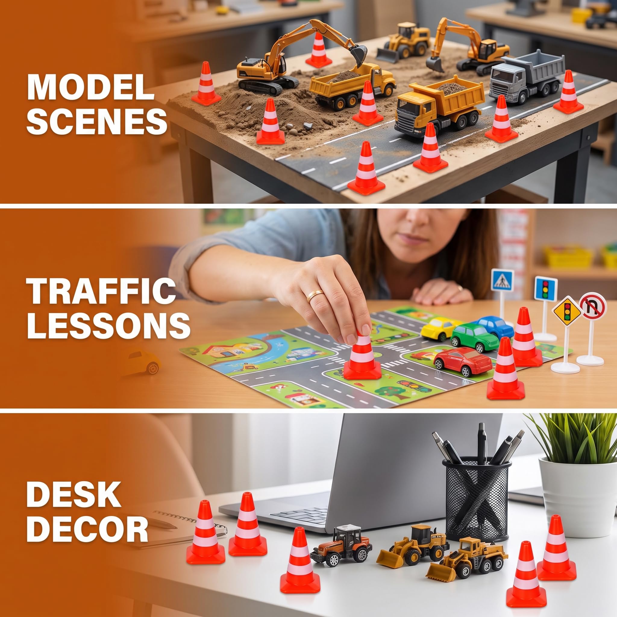 14Pcs Orange Miniature Road Cone,Traffic Cones Plastic Sign Road Cone Toy Roadblock Cone Sign Model Photo Prop Educational for Small Cones Construction Cones,Safety Signs and Signals — Amazon image 8