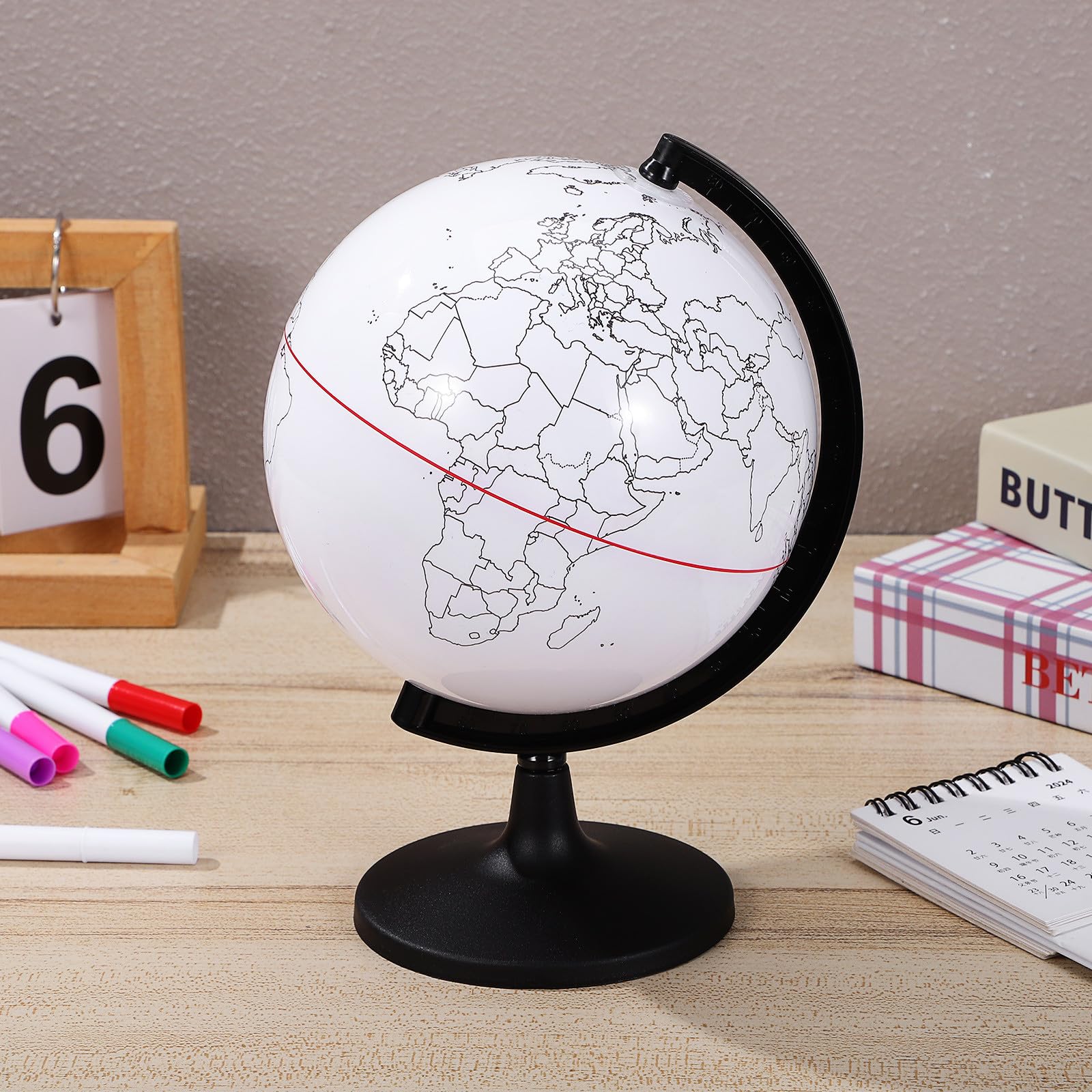 Alipis Mappamondo Bianco da Colorare Fai da Te in Pvc, Globo Incompiuto Cancellabile per Decorazione Artistica da Scrivania o Auto