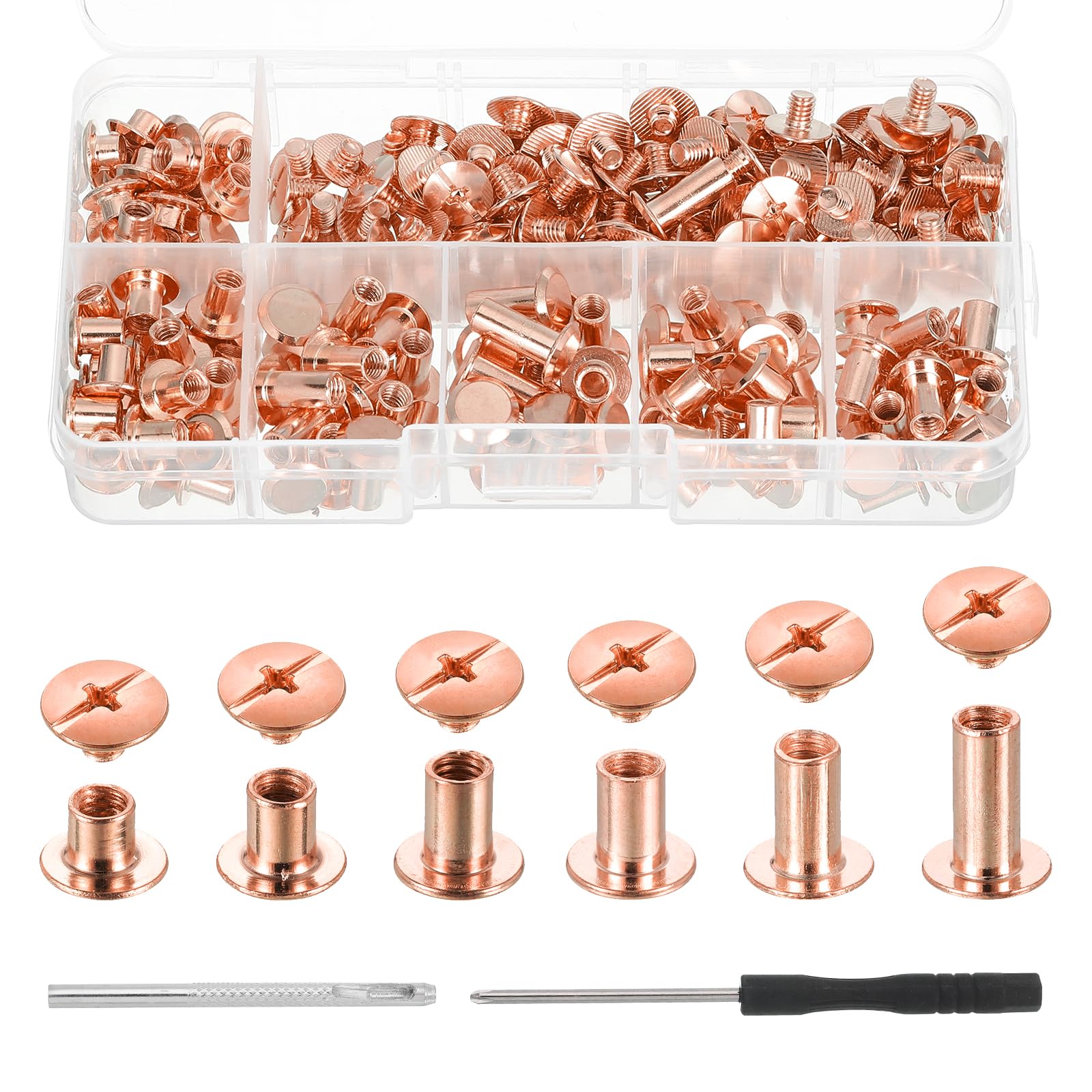 PATIKIL M5 Chicago Screw Rivets 110 Sets Metal Phillips Head Binding Screws Post Nail Rivet Stud Screw for Leather Jacket Belt Bag DIY Craft Bookbinding