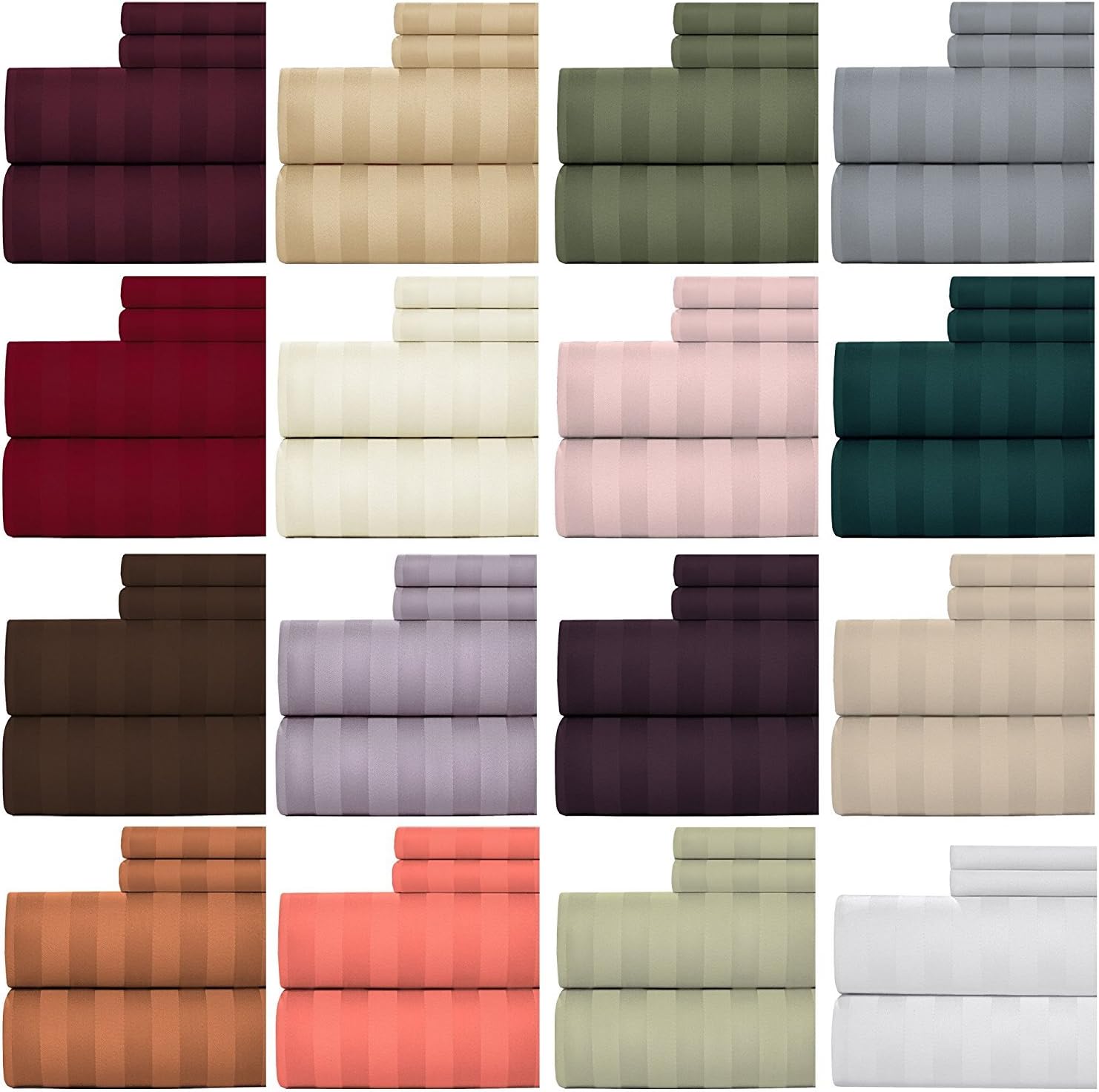 Singh's Textiles 600-Thread-Count Egyptian Cotton Sateen 1 PCs Fitted Sheet (+13 Inch) Extra Deep Pocket with 2 Pillow case Twin/Single Bed, Burgundy Stripe