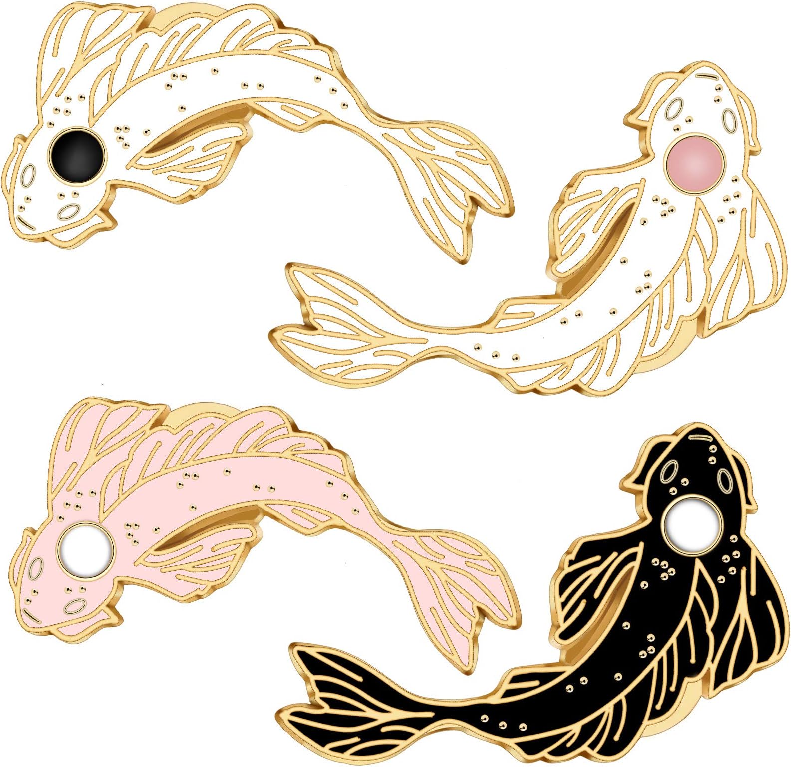 4 Pcs Enamel Lapel Brooches Fish Pin Set, Koi Fish Pins Lovely Black and White, Cute Cartoon Badge Pins for Backpacks Clothes Bags Jackets Hat Jewelry DIY Accessories Christmas Gift