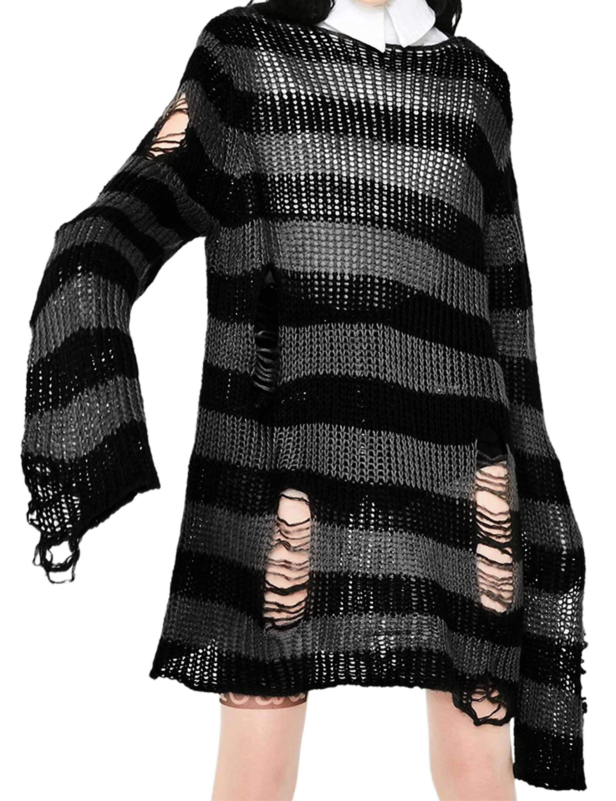 Punk Gothic Sweater for Women Men Hollow Out Loose Knit Pullover Tops
