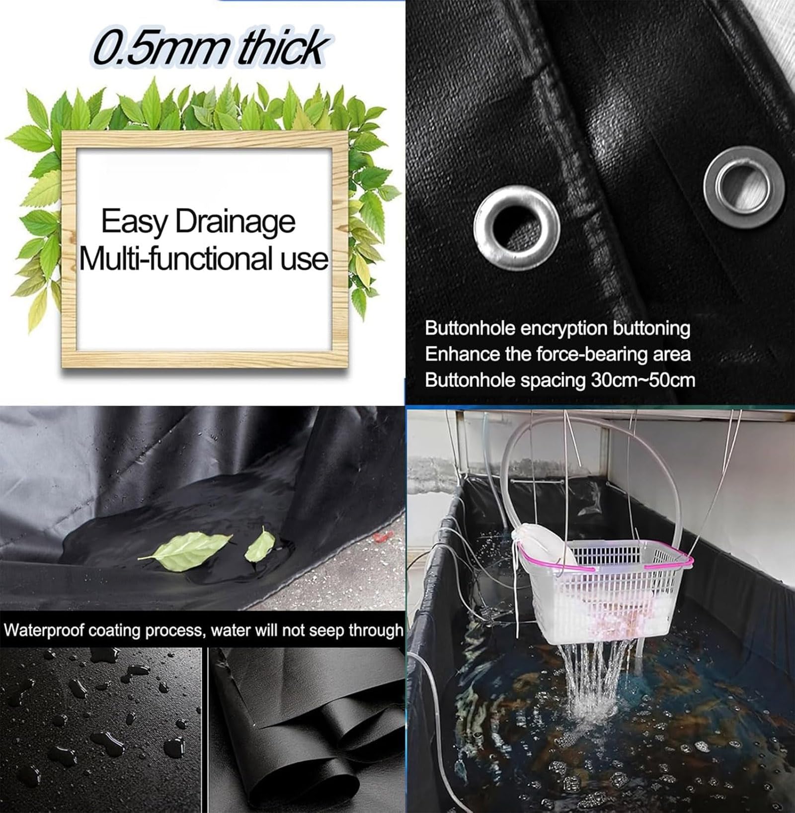 Generisch Robustes PVC-Aquarium – 0,5 mm Starkes Segeltuch-Fischbecken mit Ablassventil für Meerwasser-Kois, Schildkröten und Schwimmfische – Tragbarer Wasserspeicherteich 150 x 100 x 60 cm