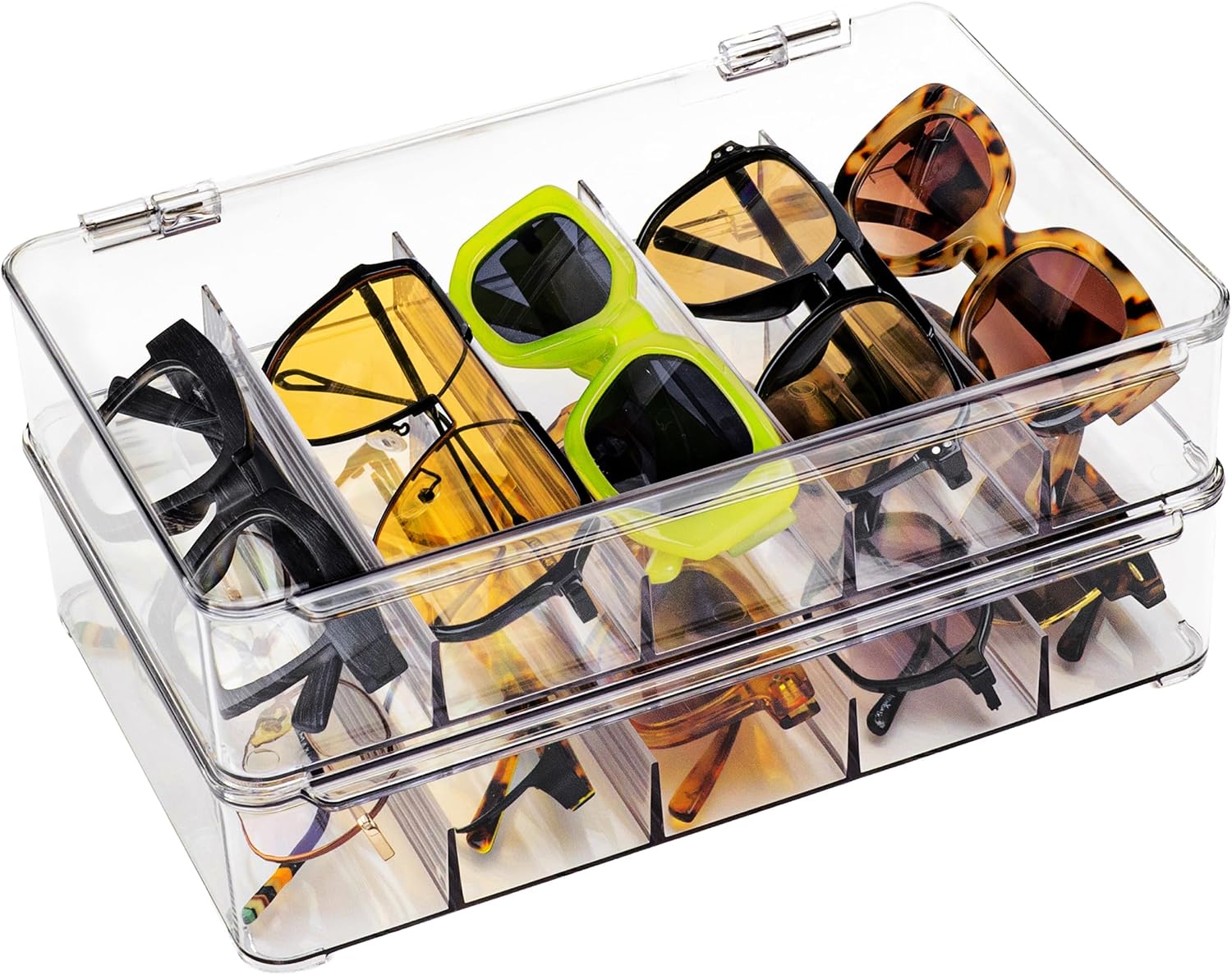 Useful Co. Sunglass Organizer Clear Stackable Sunglasses Storage 2-pack | Glasses Holder For Nightstand Storage, Prescription Eye Glasses Display Case With Lid, Ideal For Daily Bedside Organization