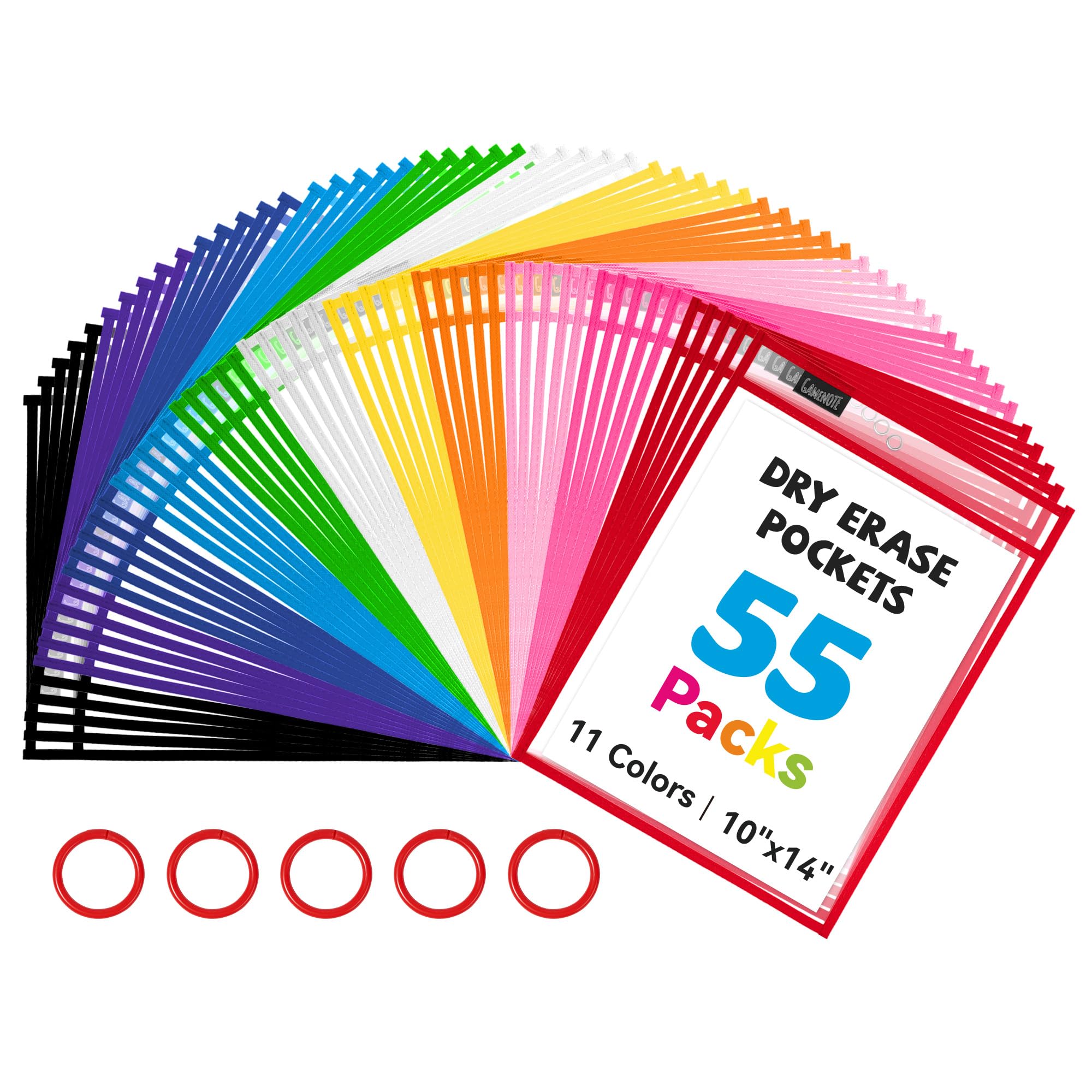 GAMENOTE 55 Pack Dry Erase Pockets, 10x14 Reusable Sleeves, 11 Colors