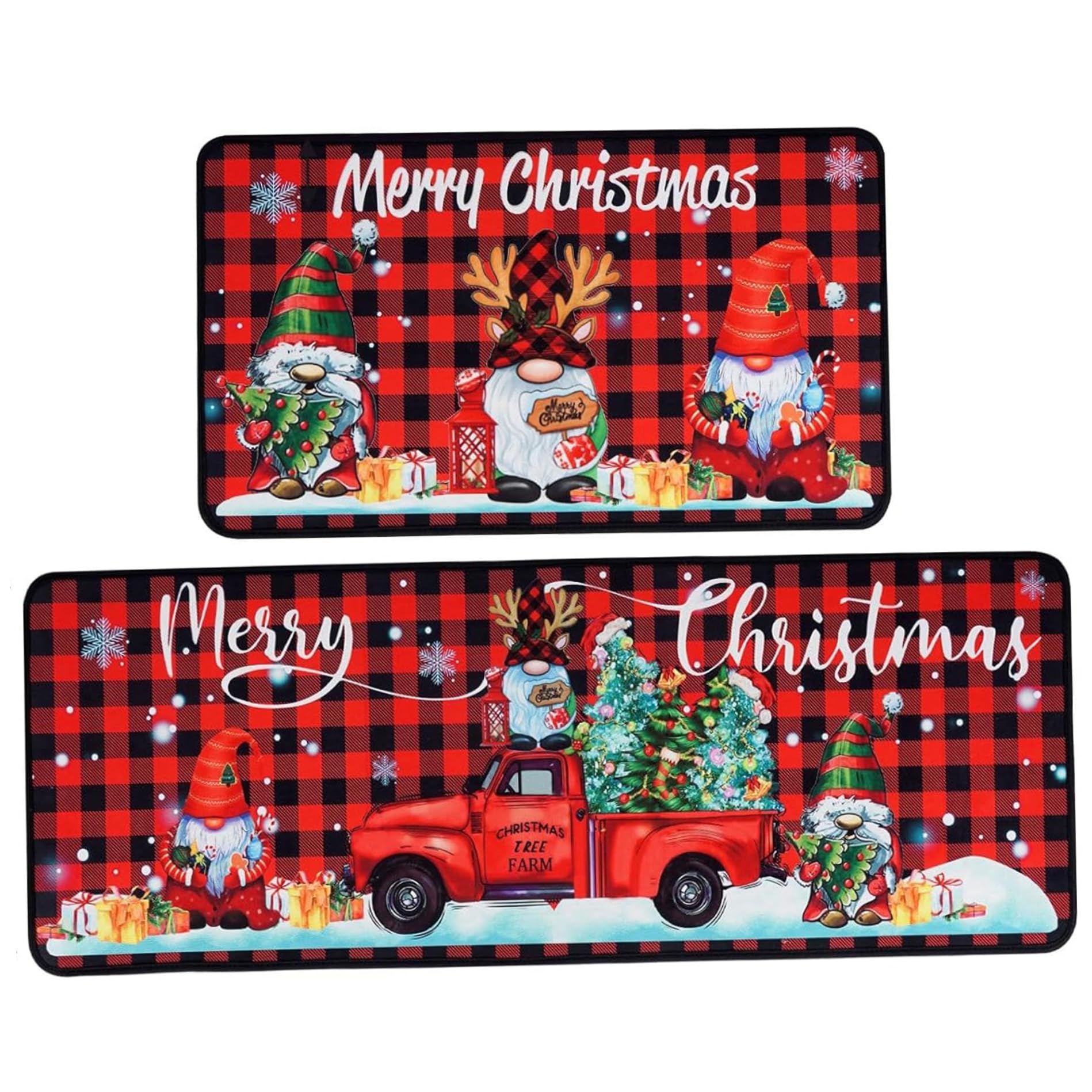 Tapis de cuisine de Noël : lot de 2 tapis à carreaux buffle rouge festifs