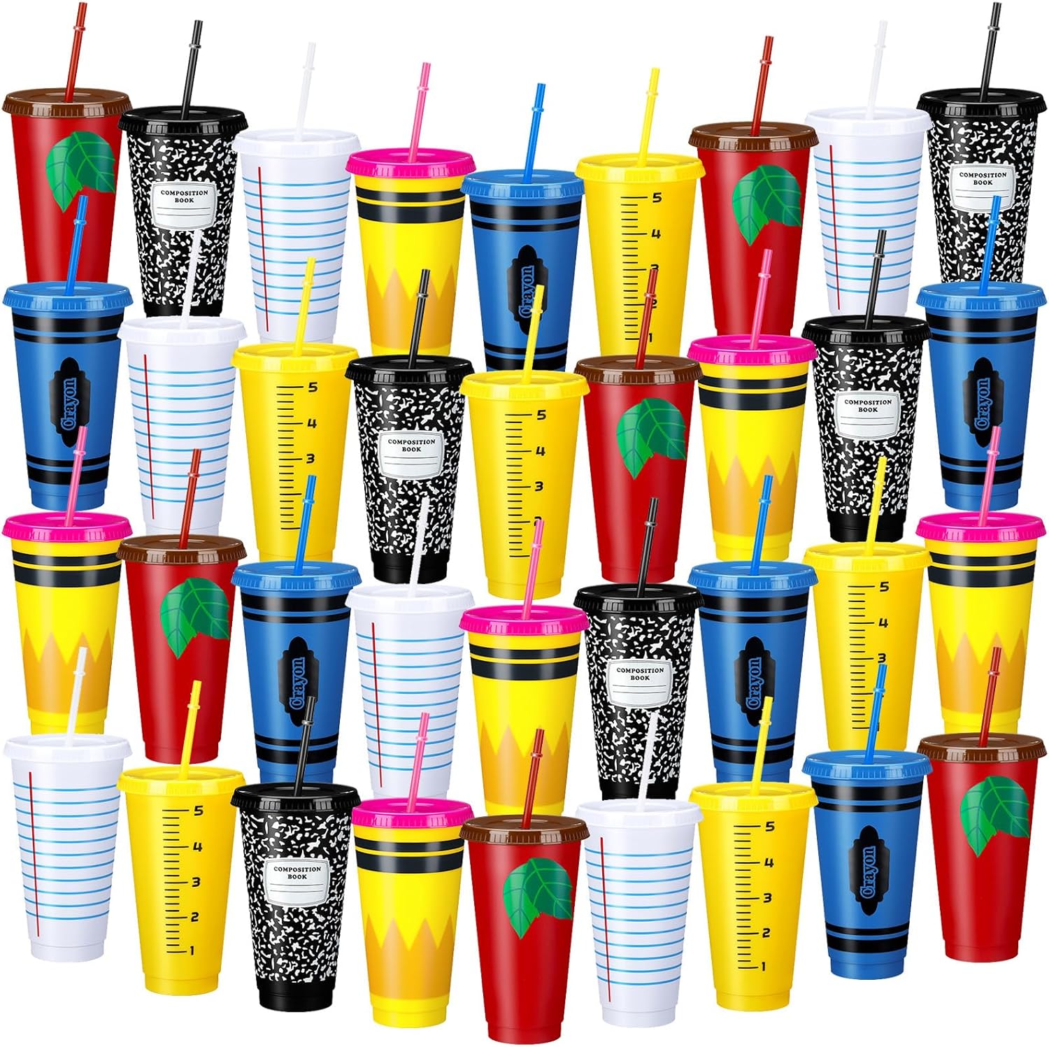 Rtteri 36 Pcs Teacher Appreciation Cups Gifts Teacher Gifts in Bulk Reusable 24 oz Plastic Coffee Cups in Bulk Back to School Cup Reusable Appreciation Tumblers with Lids and Straws