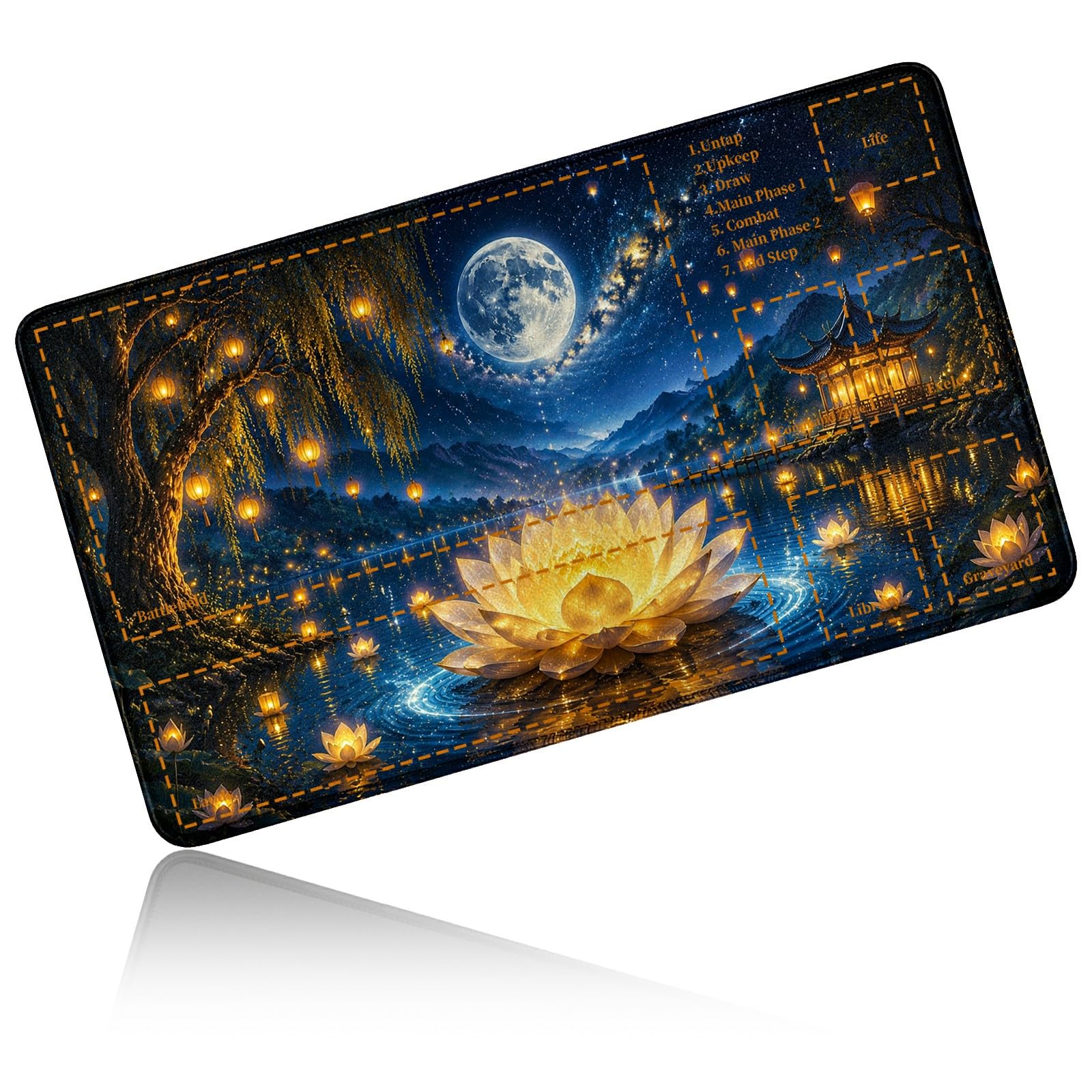 Dikoer for MTG/TCG Playmat w/Zones Commander Deck Mat, Moon Lotus Lantern