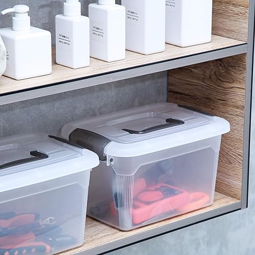 Miniatura 3 de Citylife - Paquete de 4 cubos de almacenamiento de 5.3 cuartos de galón con tapas, contenedores de plástico transparente con mango gris,