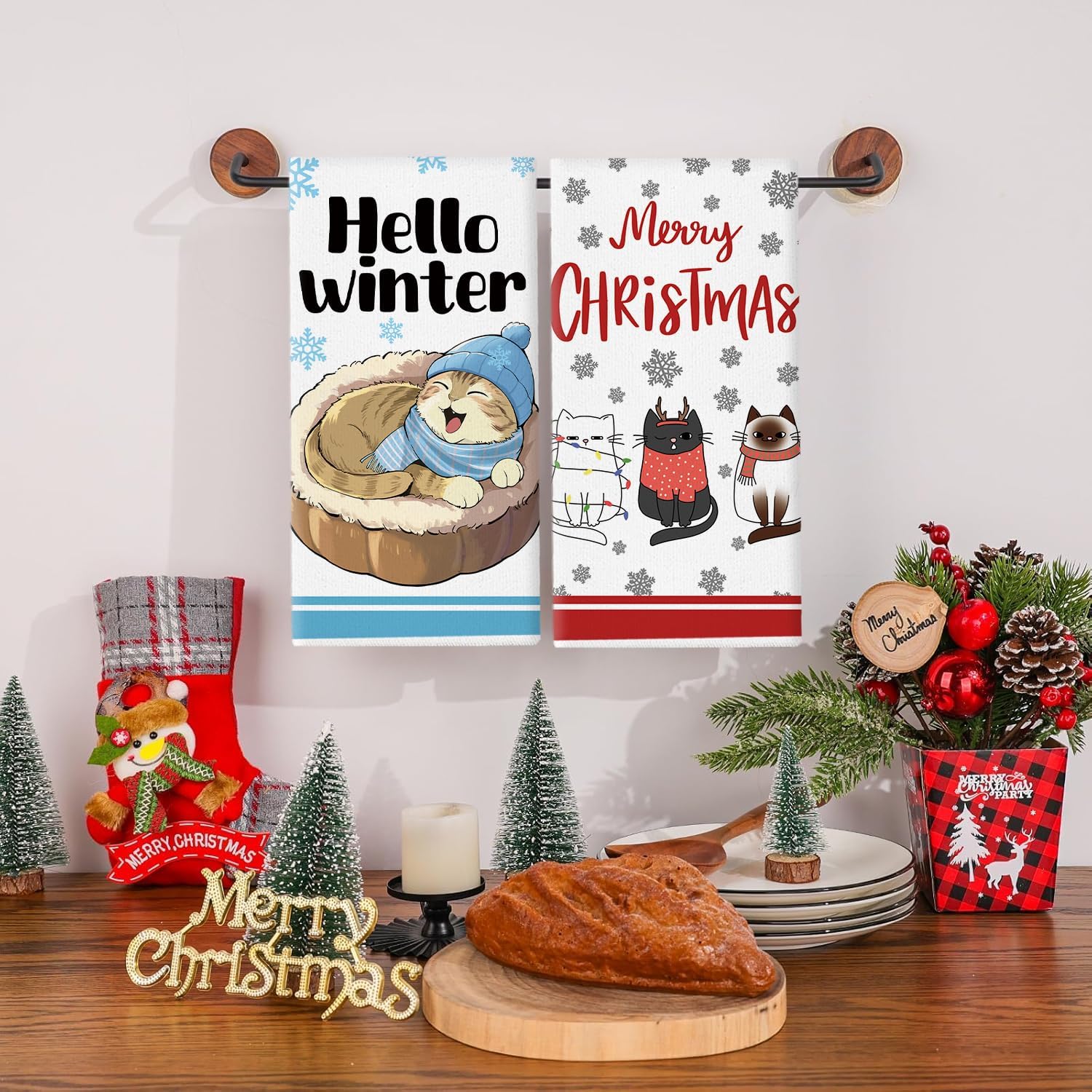 11 Pcs Kitchen Towels 14x21 Inch Cute Dish Towels Seasonal Christmas Lady Women Gift Holiday Hand Towels for Home Kitchen Bathroom Decoration (cat) - Image 5