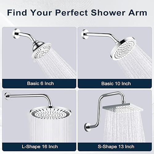 Vista 6 de BRIGHT SHOWERS Brazo de extensión de cabezal de ducha de 13 pulgadas con brida en forma de S, extensor de altura alta, brazo largo de acero Cromo