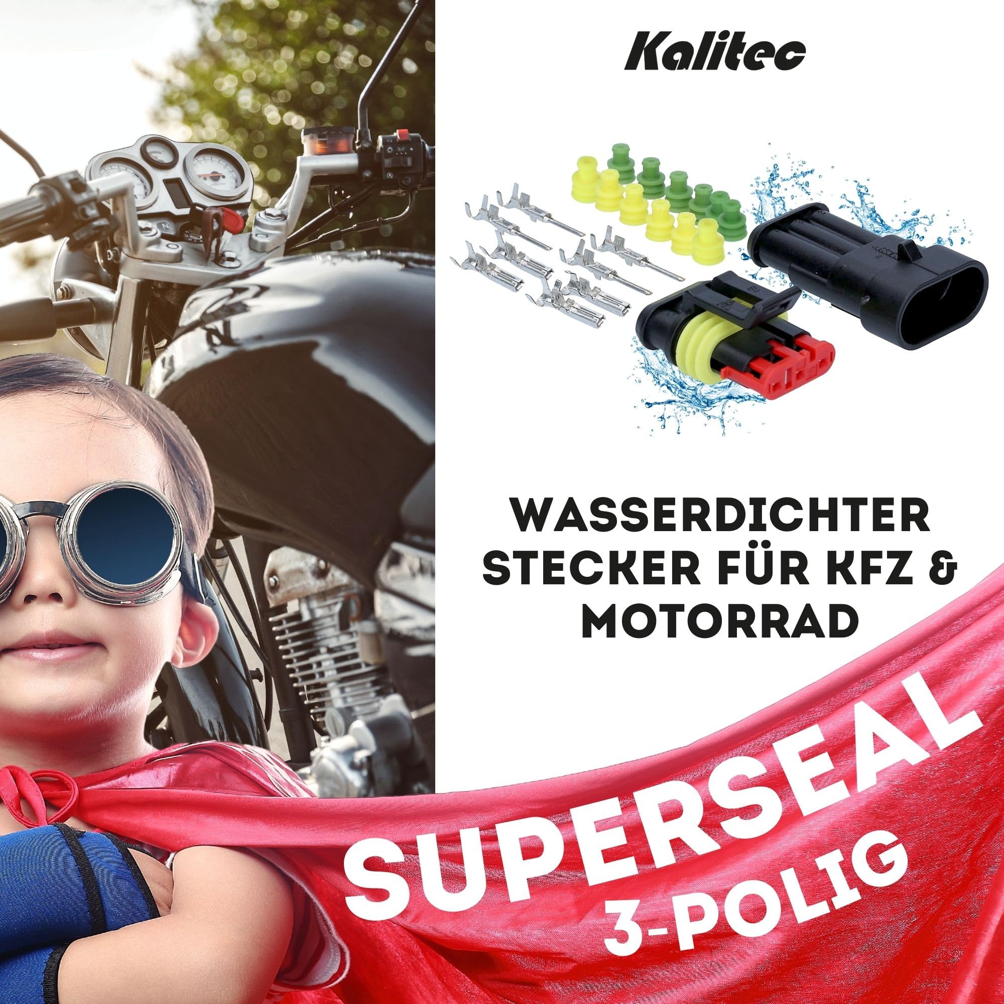 Kalitec KALI-1003 AMP Superseal Set 3-biegunowe złącze samochodowe 1,50 mm² I wodoodporne IP67 I olejoodporne szybkozłącze z poliamidu wzmocnionego włóknem szklanym do samochodu, motocykla