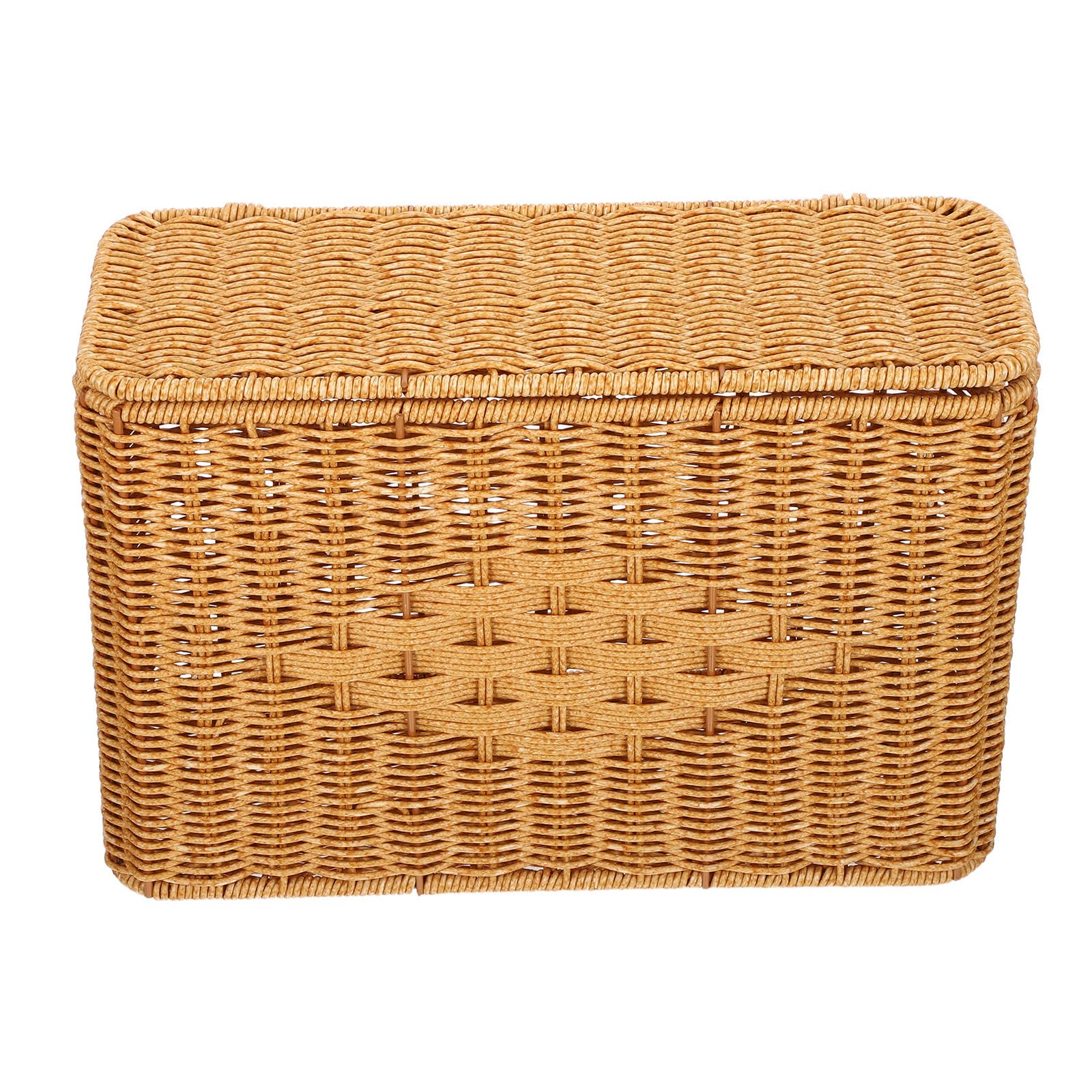 NUOBESTY Schmaler Hoher Geflochtener Aufbewahrungskorb aus Imitiertem Rattan mit Deckel Rustikaler Vintage Style Staubdichte Aufbewahrung für Schreibtisch und Kleiderschrank