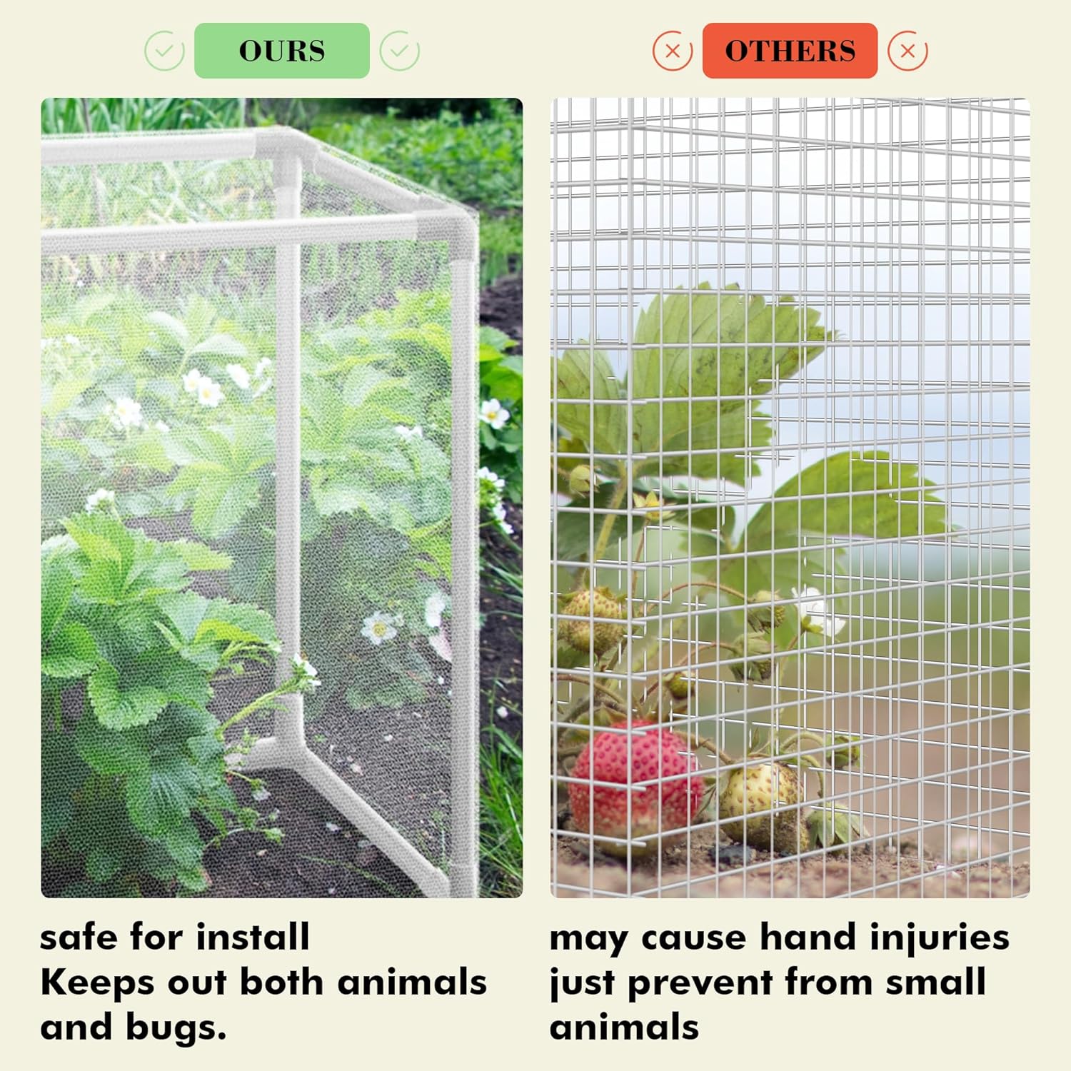3 Pack Plant Protectors from Animals, 13.8" X 13.8" Detachable Plant Cages for Outdoor Plants with Netting, Square Plant Cages to Keep Animals Out with Ground Stakes (White)