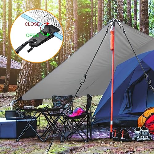 Miniatura 5 de Cuerda elástica de 24 pulgadas con ganchos dobles, paquete de 10 correas elásticas de alta resistencia para exteriores y 10 clips de lona, correas