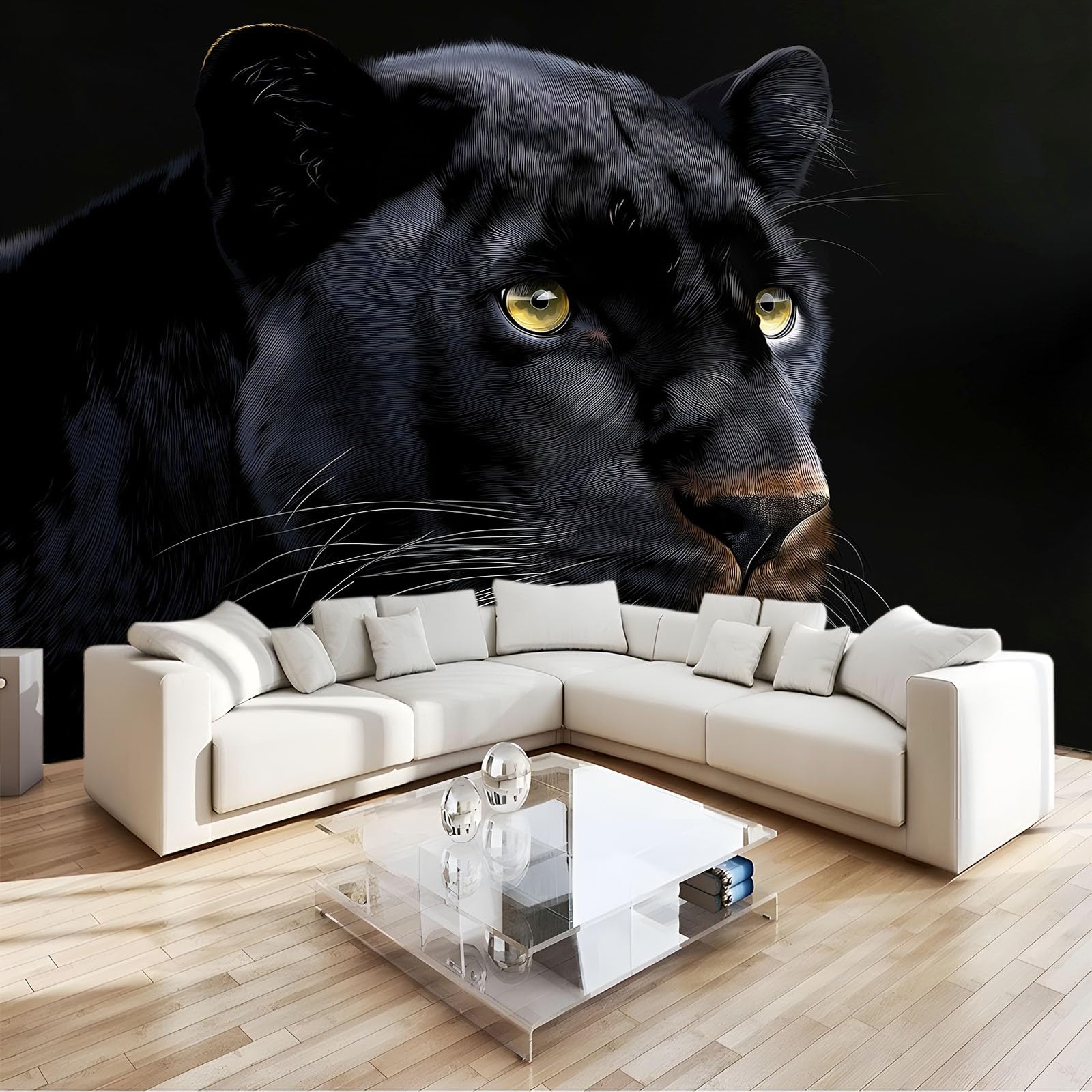 Décoration Murale Premium Panthère Noire Papier Peint Panoramique Design Obscurité Animaux