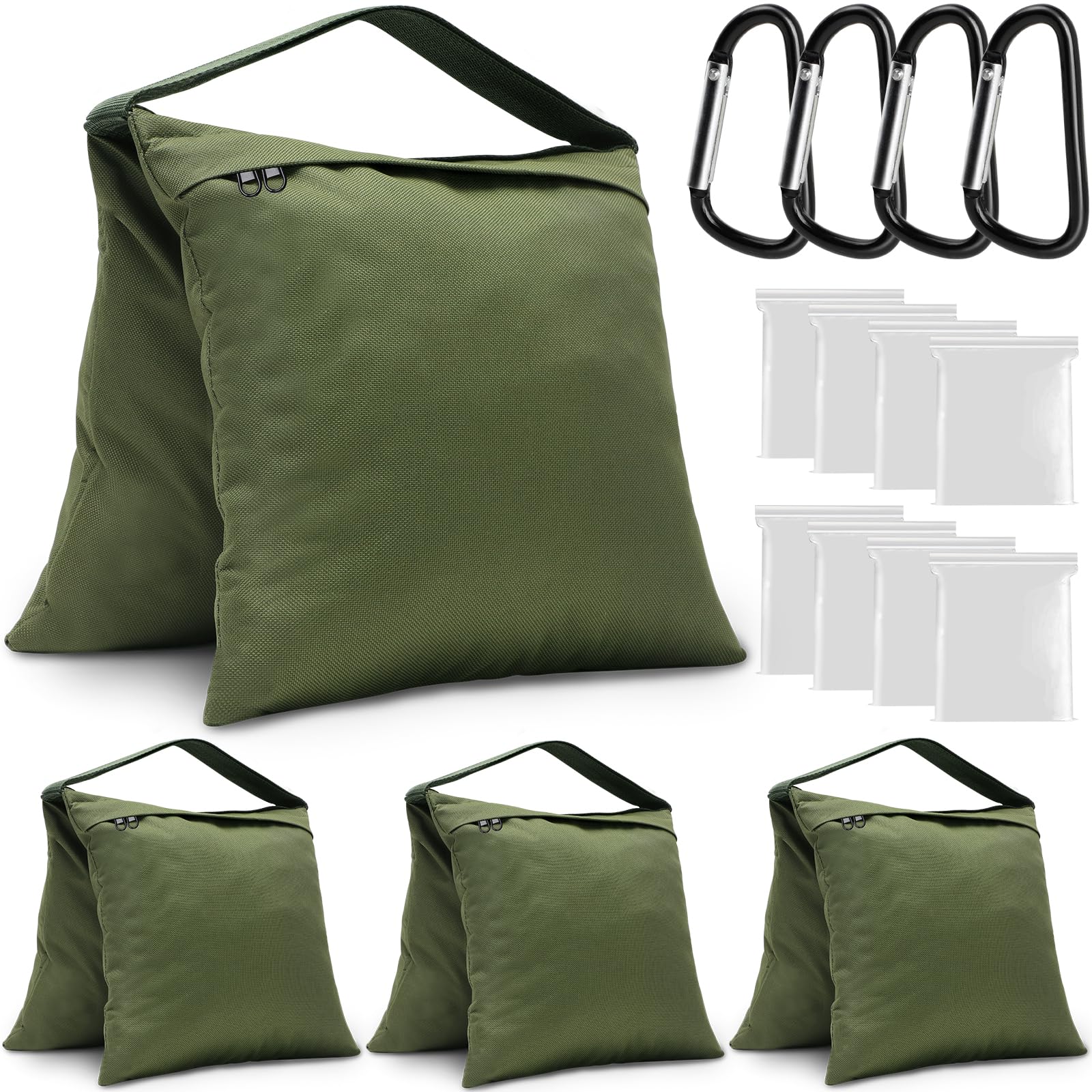 Aimosen 4 Packs Sandbags Military Green Weight Bags for Light Stand, Heavy Duty Saddlebags for Photography Backdrop Stand, Photo Video Tripod, Pop up Tent, Umbrella Base, Fishing Chair, Picnic Table