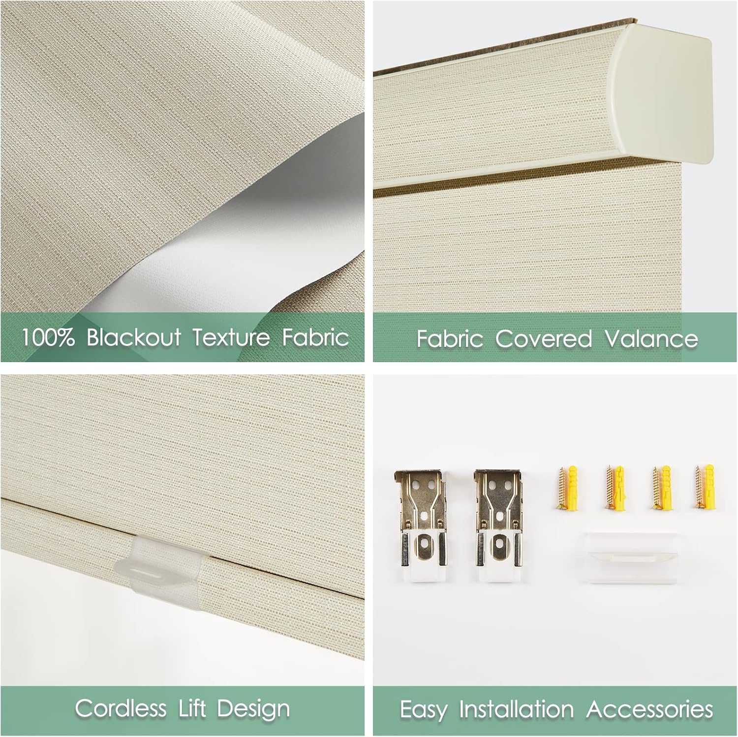 Tonature 100% Blackout Cordless Roller Blinds for Window, Roller Shades with Texture Fabric UV Protection Thermal Insulated Blinds for Kitchen,Bedroom,Living Room, Home Office(87" W x 96" H,Beige)