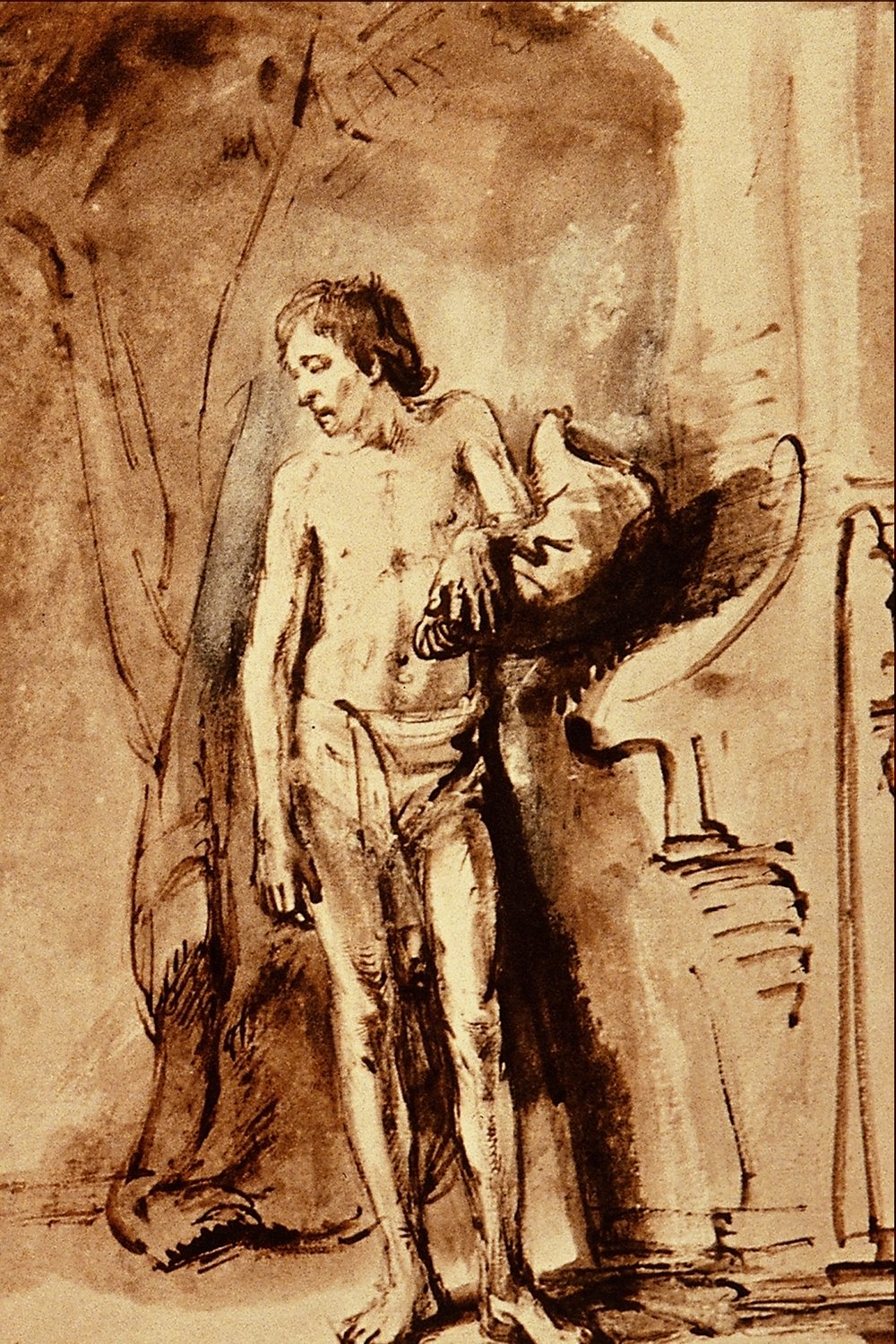 Standing Male Nude de Rembrandt: lámina artística con marco negro chico