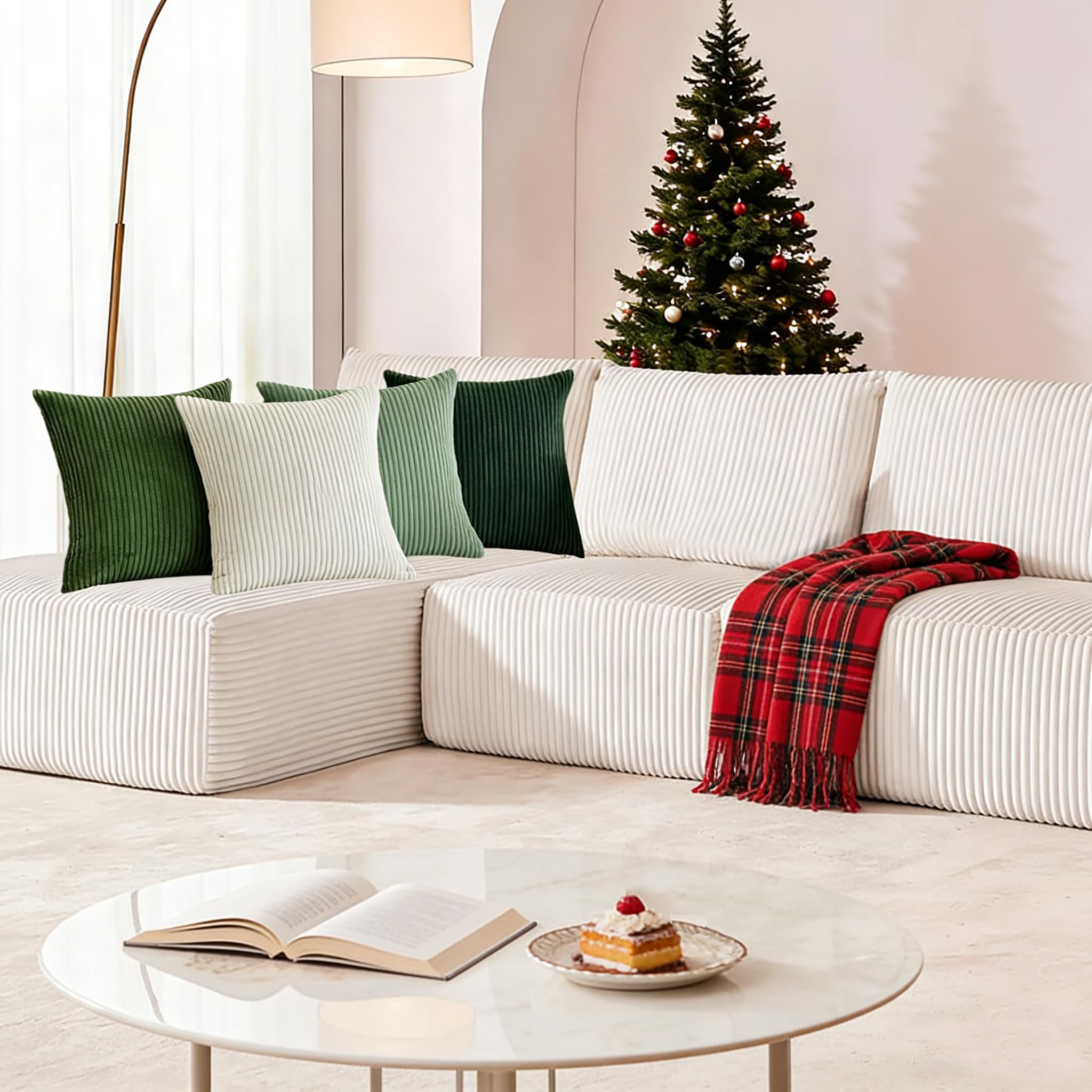 Lot de 4 housses de coussin décoratives simples et tendance en velours côtelé doux de style rustique et bohème pour décoration d'intérieur, canapé, lit, salon (4, vert forêt, 45 x 45 cm)