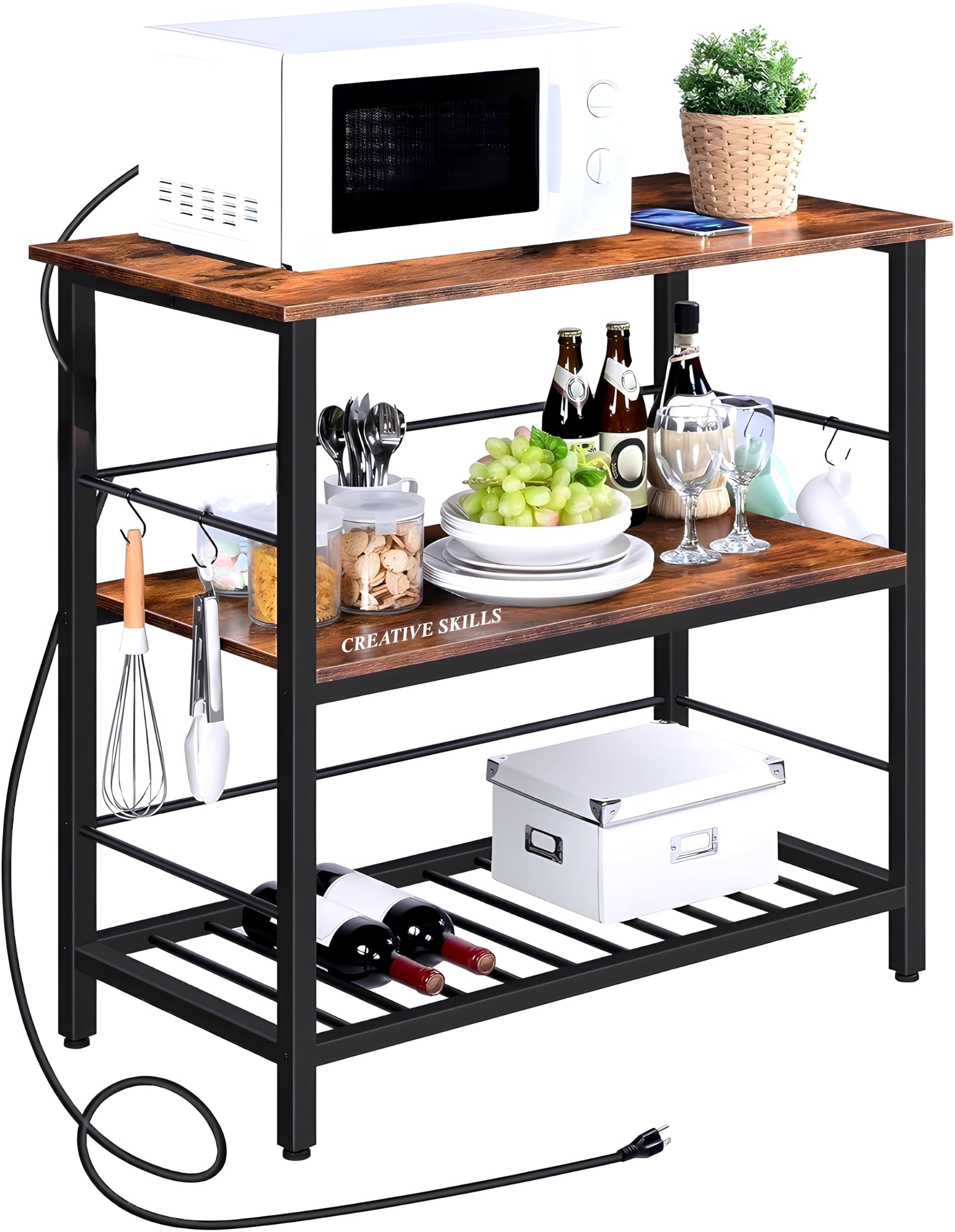 CREATIVE SKILLS 3-Tier Kitchen Shelf Rack for Microwave, Mixer, Oven – Multi-Function Storage Cabinet Stand Storage Standing Shelf Unit, Open Display Shelving (BLACL-N)-image-34