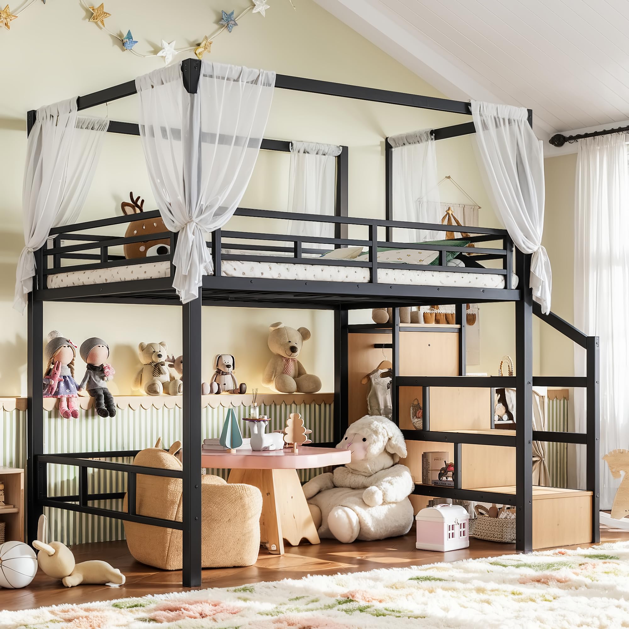 Bellemave Full Size Loft Bed Frame with Canopy