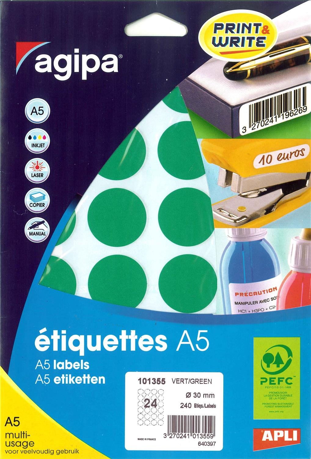 APLI 101355 Multi-Purpose Dots Diameter 30 mm Pack of 240 Green