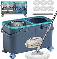 Vista 1 de Juego de trapeador giratorio y cubo de generación 2026 mejorado con 4 ruedas giratorias para un fácil rodamiento, separa el agua limpia y sucia