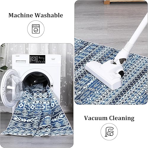 Miniatura 5 de Alfombra marroquí con diseño geométrico de 2 x 6 pies, lavable a máquina, fácil de limpiar, no se desprende, resistente a las manchas,