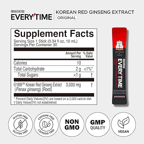 Miniatura 8 de Everytime 3000 mg - Extracto de ginseng rojo 100 coreano CheongKwanJang Palo de ginseng líquido asiático Panax suplementos energéticos naturales