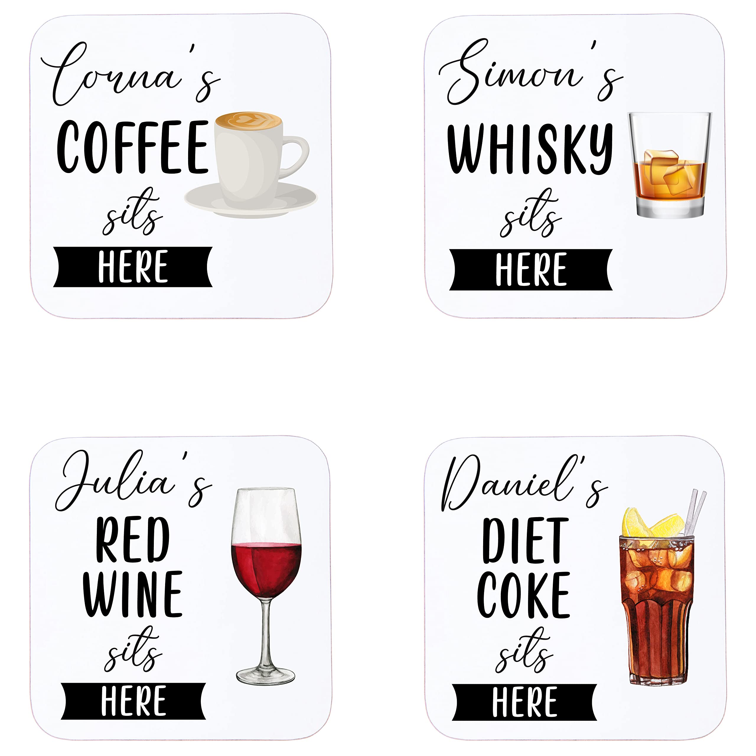 Personalised Design Your Own Name Drink Sits Here Wooden Coaster Mat Birthday